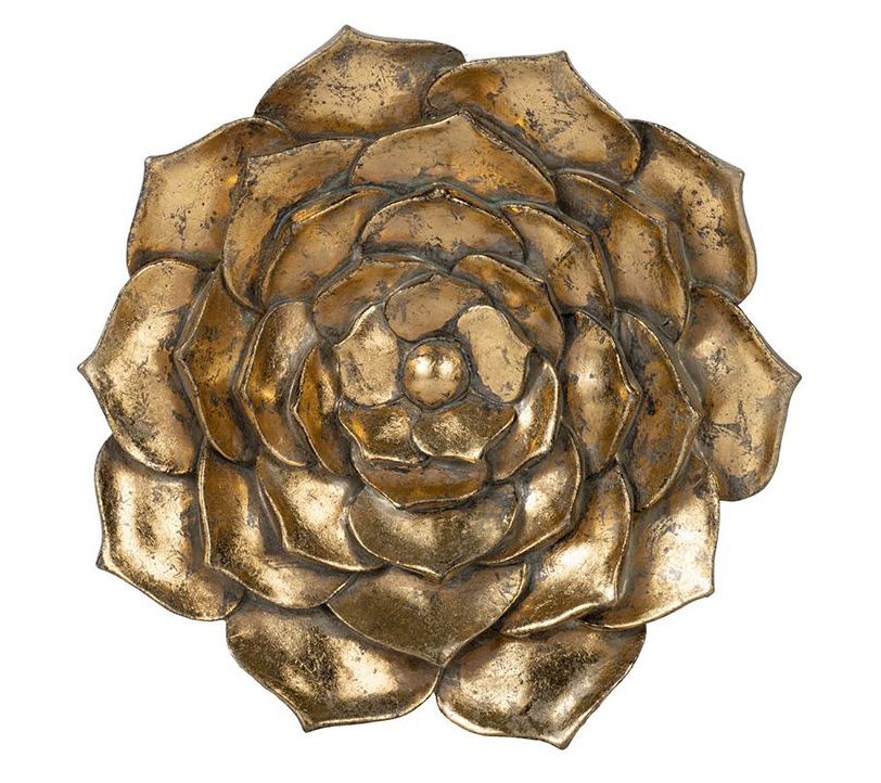 R. Nest Antiqued Gold Flow er Wall Plaque