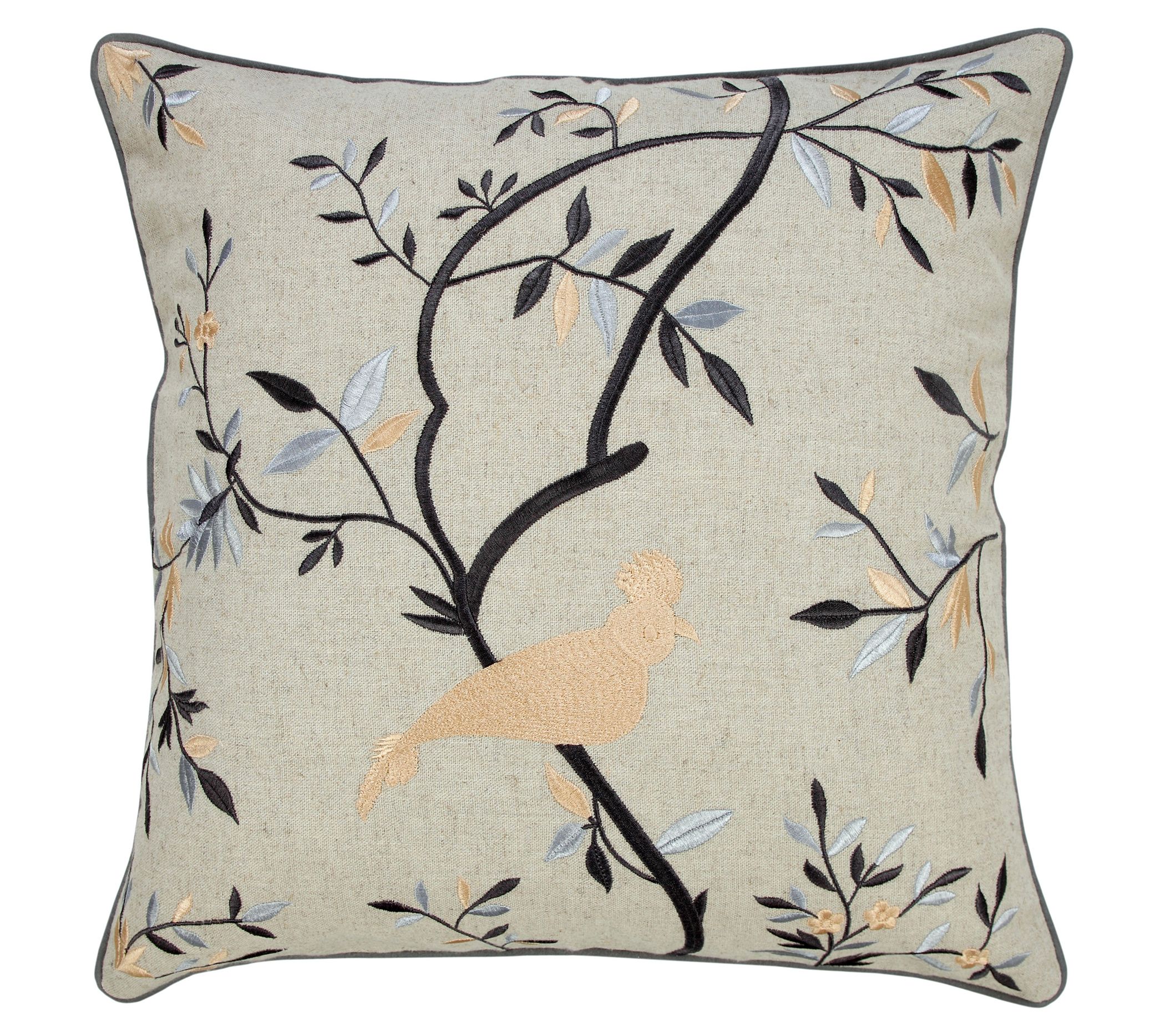 Ox Bay Embroidered Bird Throw Pillow
