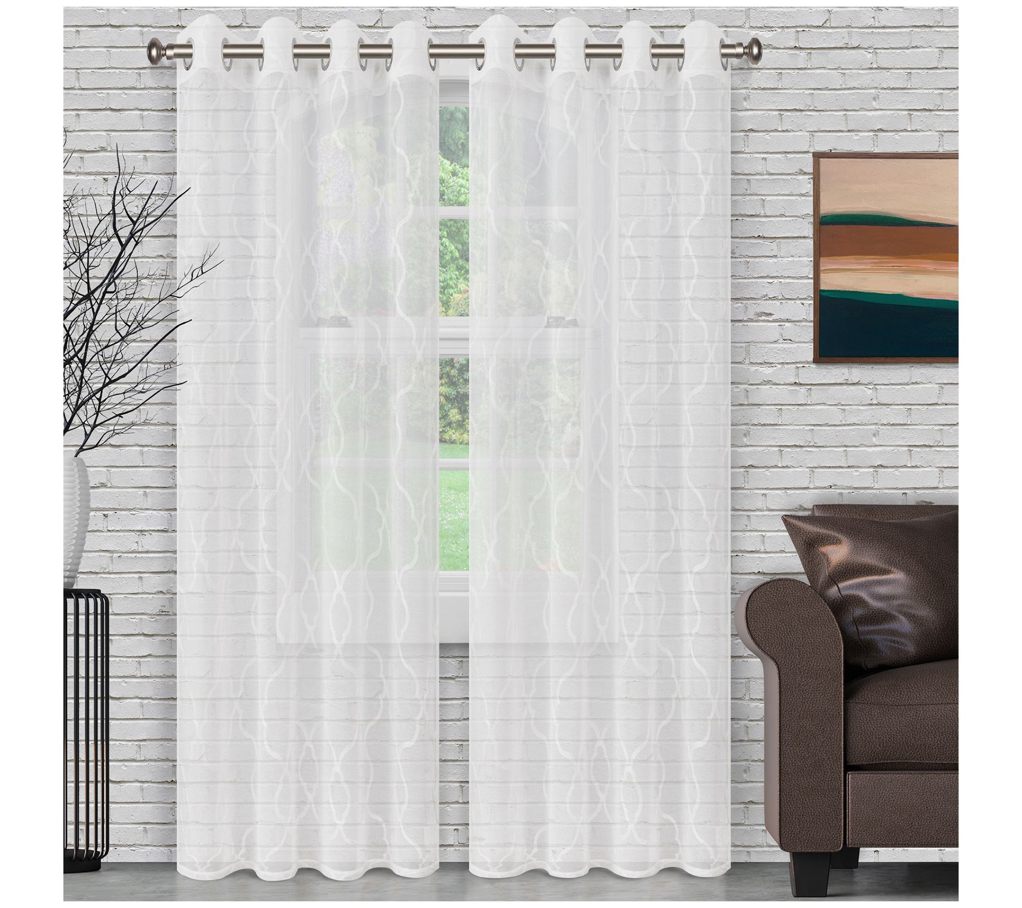 Superior Embroidered Lattice Sheer Curtain Panel Set, 42"x84"