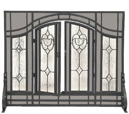 Plow And Hearth Large Floral Fireplace Screen W Glass Panel Door