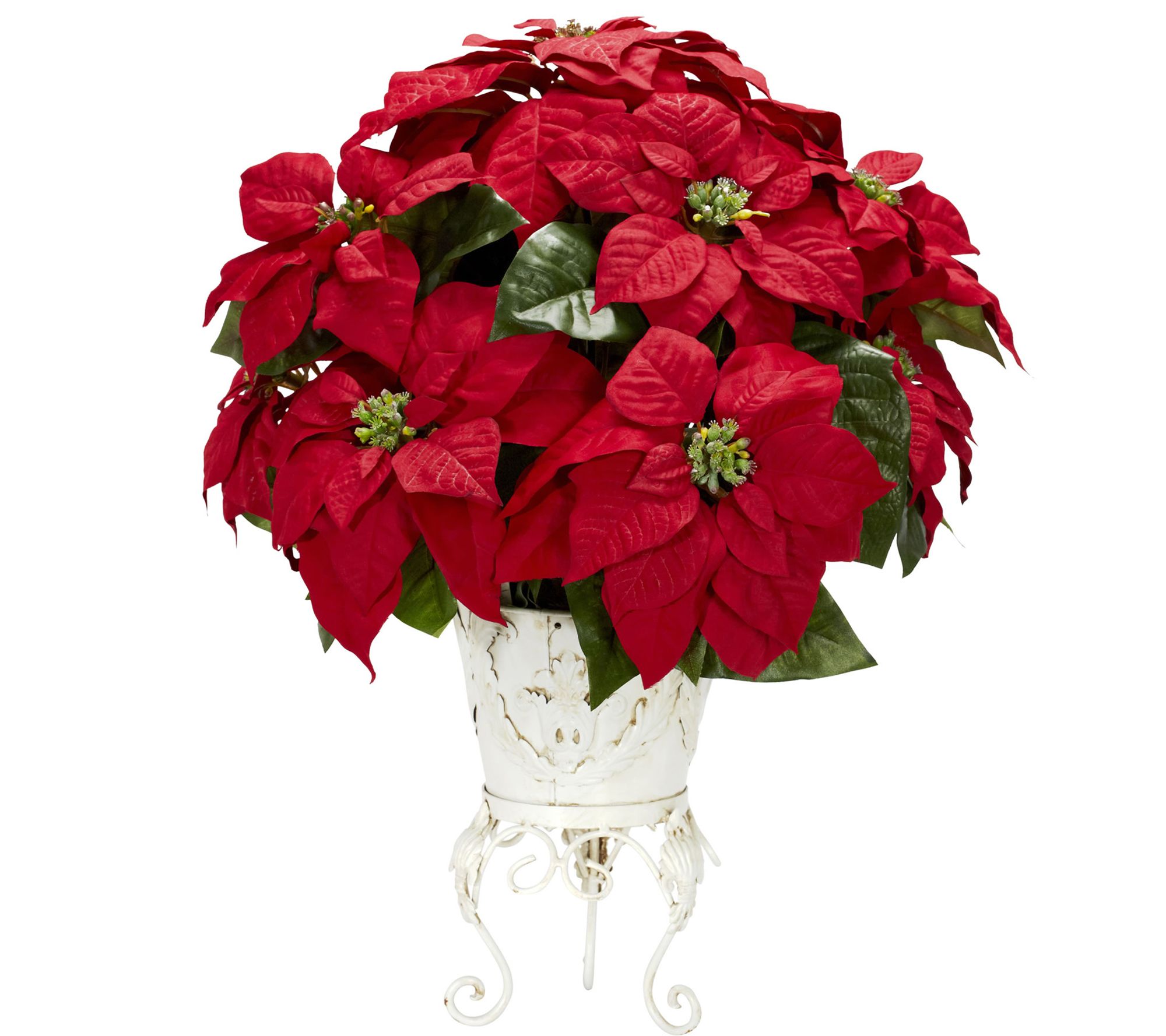 Poinsettia Metal Planter Flower Arrangement byNearly Natural