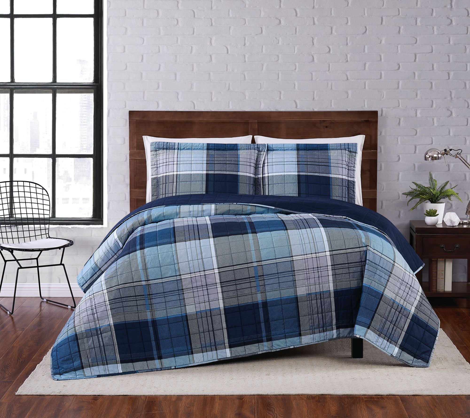 Duvet Cover 2 Person Bed Set, 4 Piece Microfiber Plain Pattern Plaid Bedding  Set With 2 Pillowcases And 1 Bed Sheet (220x240cm, Blue Gray)