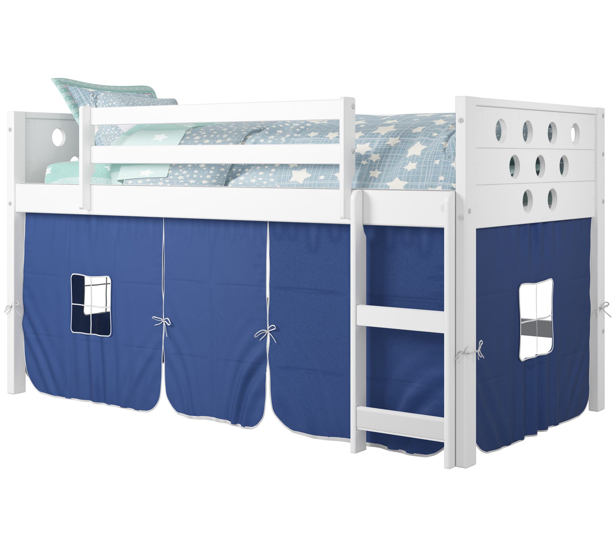 Donco Kids Twin Circles Low Loft White Bed W Solid Tent Kit Qvc Com