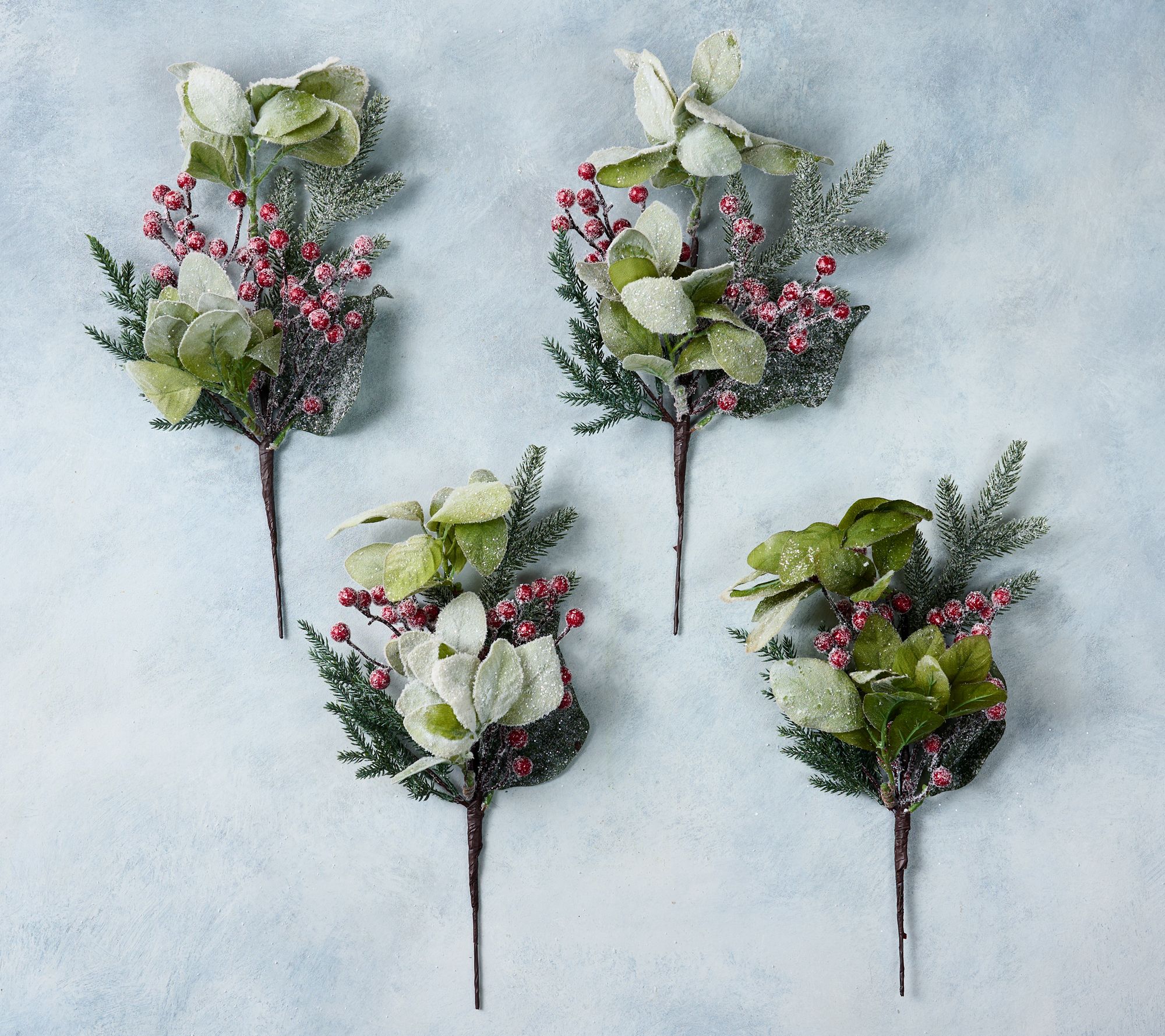 Set of 4 Frosted Berry and Greenery Picks by Valerie - QVC.com