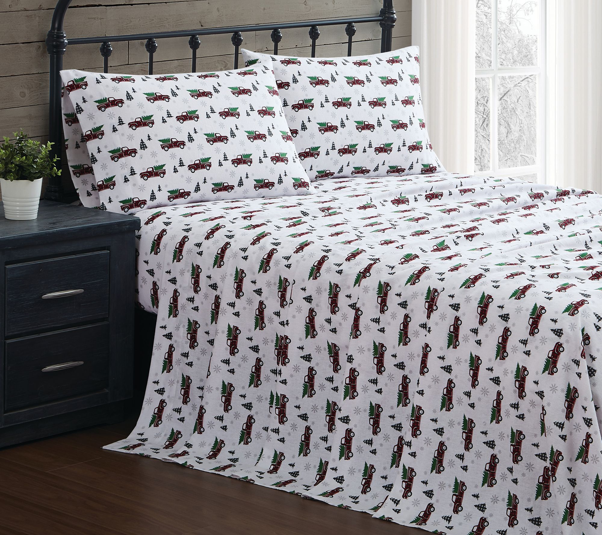 Truly Soft Holiday Truck Queen Flannel Sheet Set - QVC.com