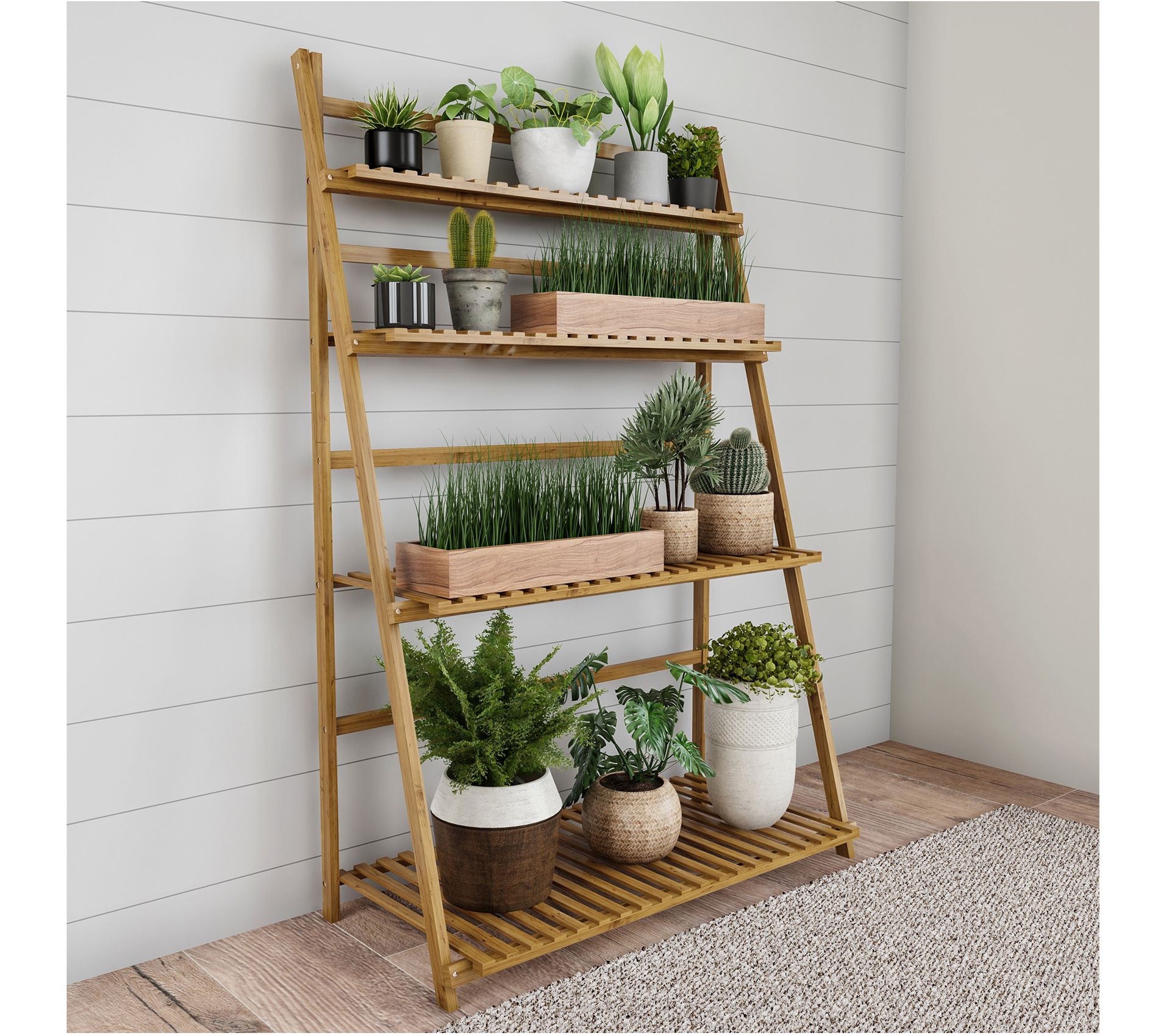 Pure Garden Ladder Plant Stand 4 Tier Freestanding Bamboo