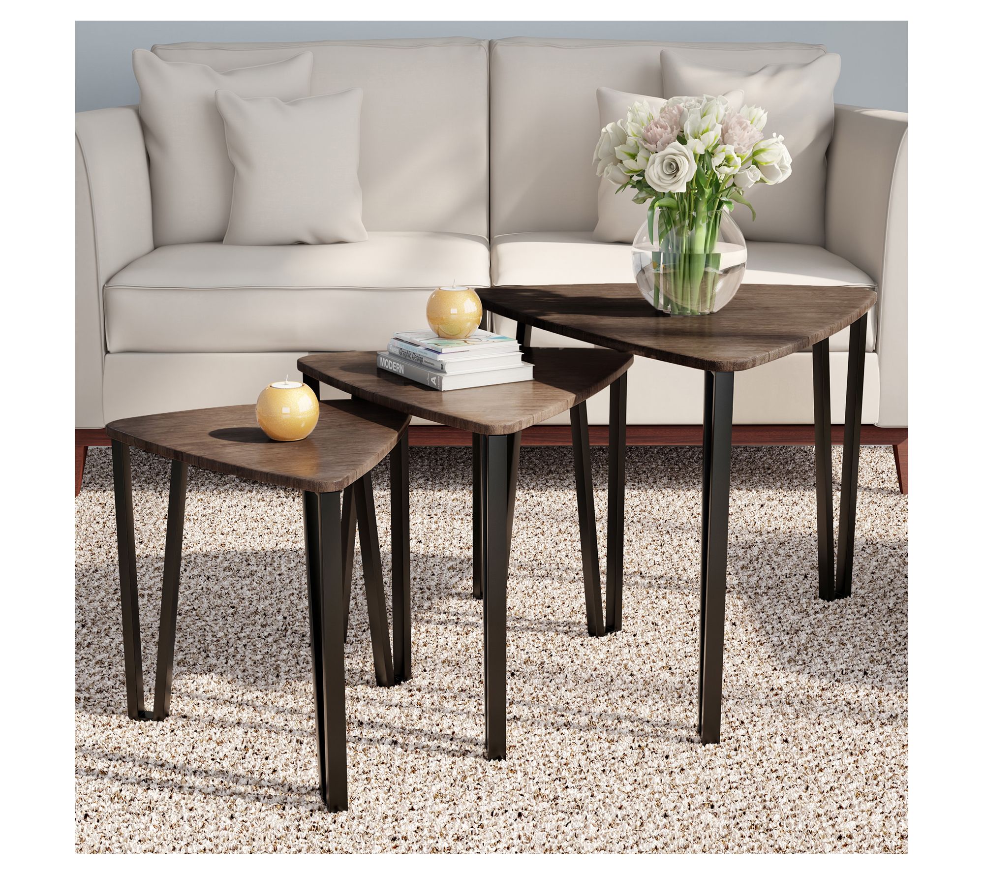 Lavish Home 3 Modern Woodgrain-Look Nesting Coffee Tables