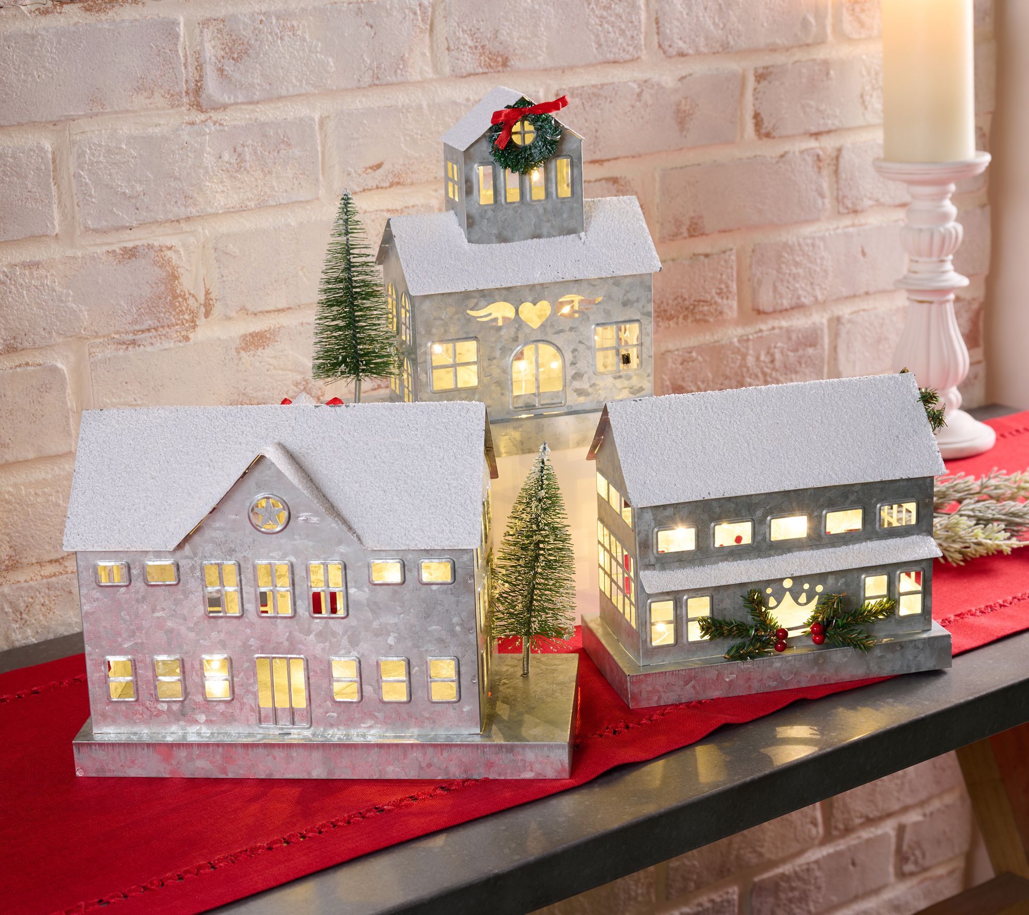 Sister Road by JG Set of 3 Galvanized Holiday Houses