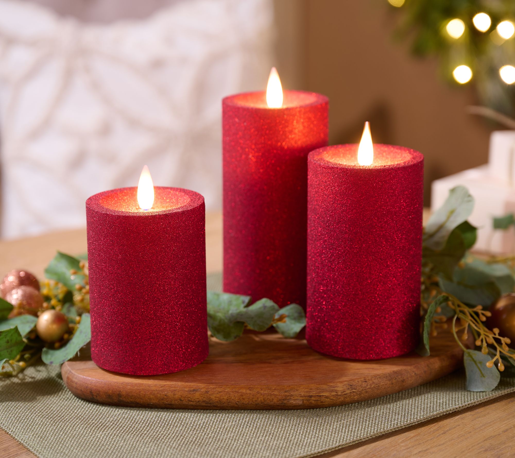 Home Bliss S/3 Rechargable Glitter Pillars with Trio Base and Remote
