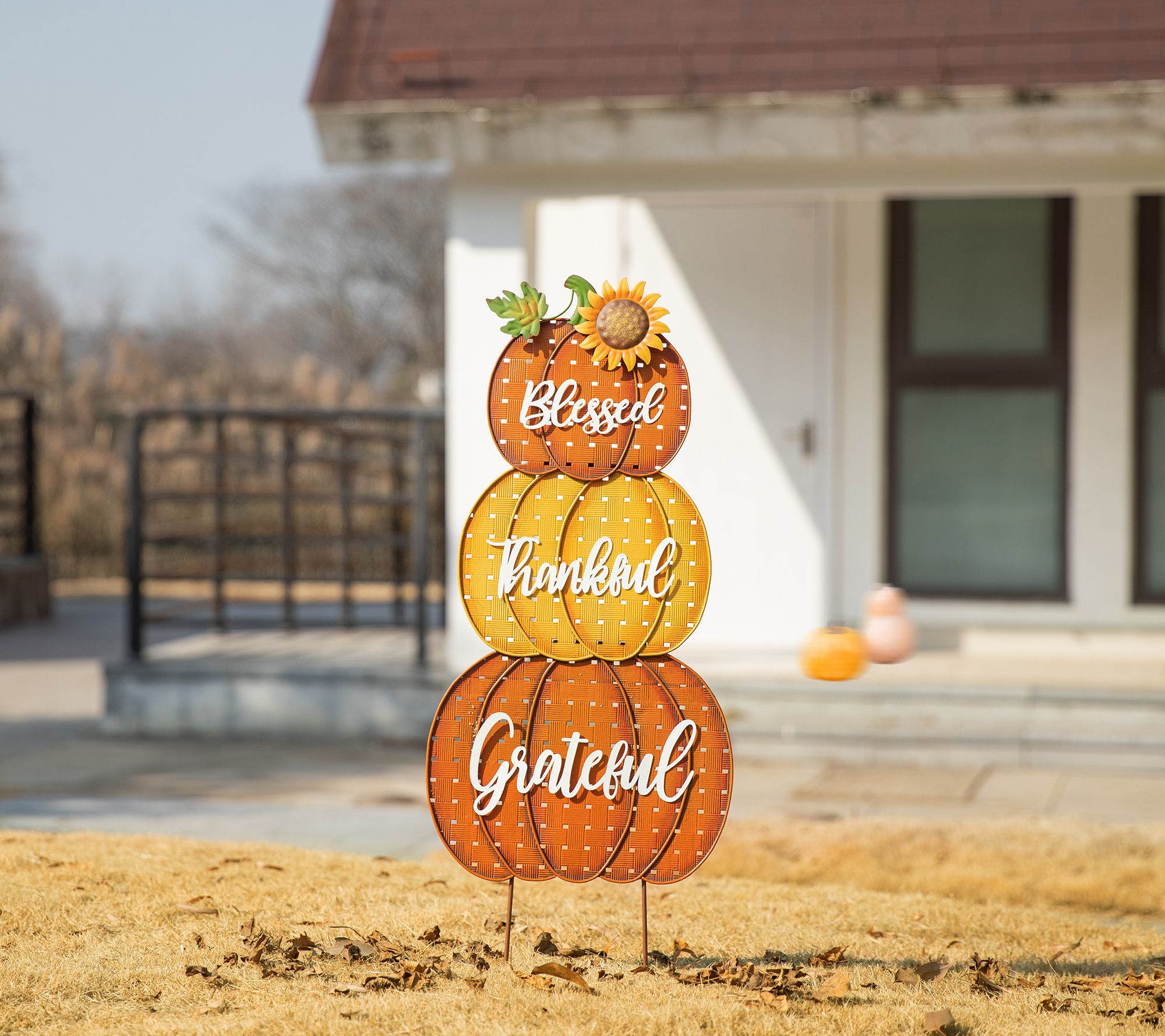 Glitzhome 35.5"H Thanksgiving Stacked PumpkinsGarden Stake