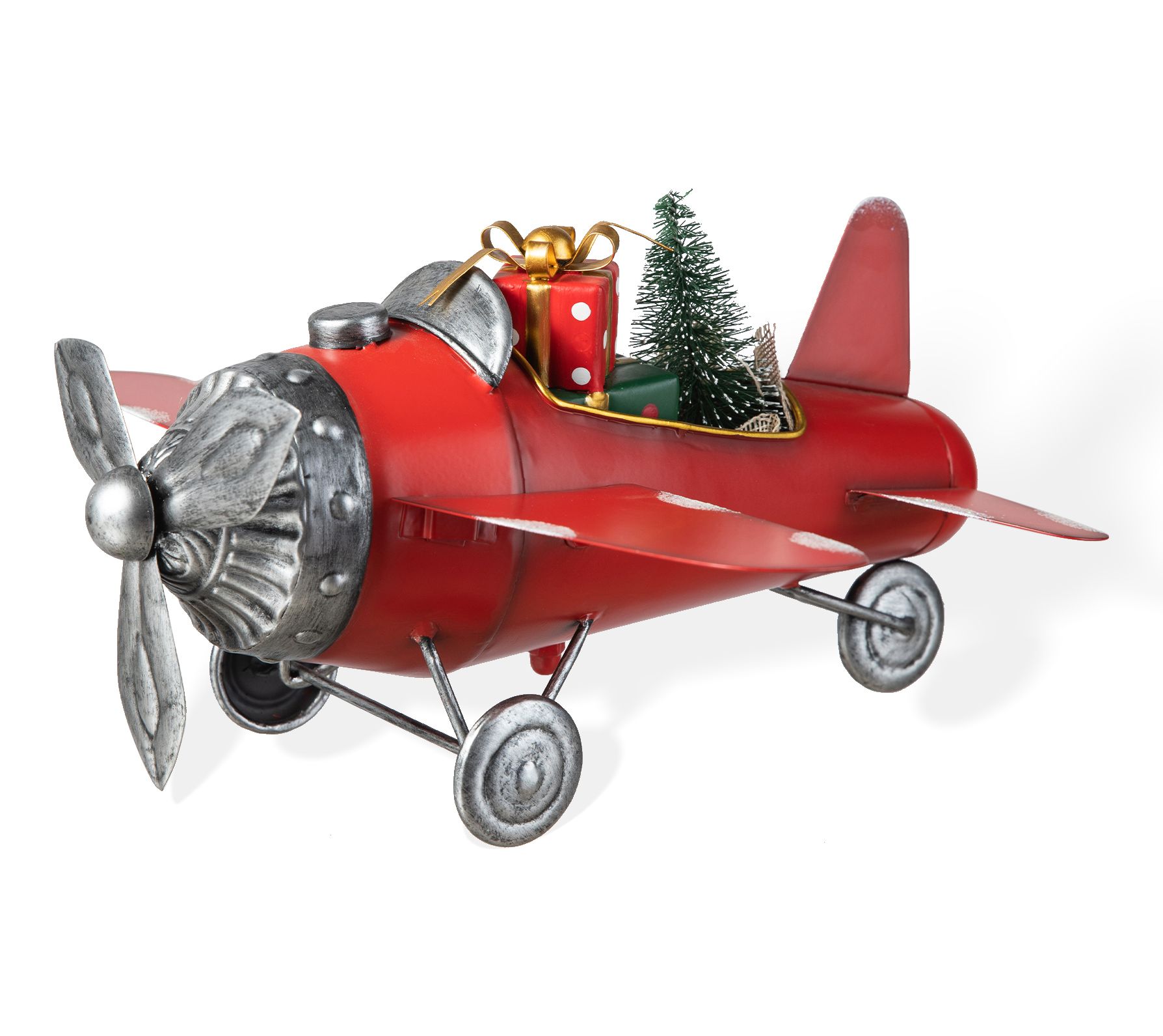 Glitzhome 14"L Christmas Metal Airplane with Gifts Table Decor