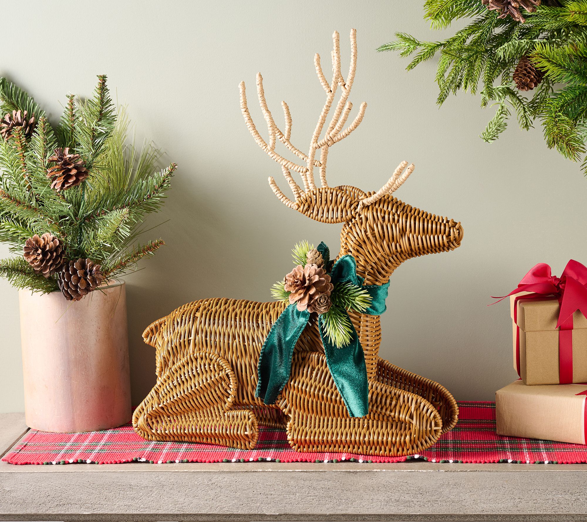 Home Reflections 19" Faux Rattan Laying Reindeer