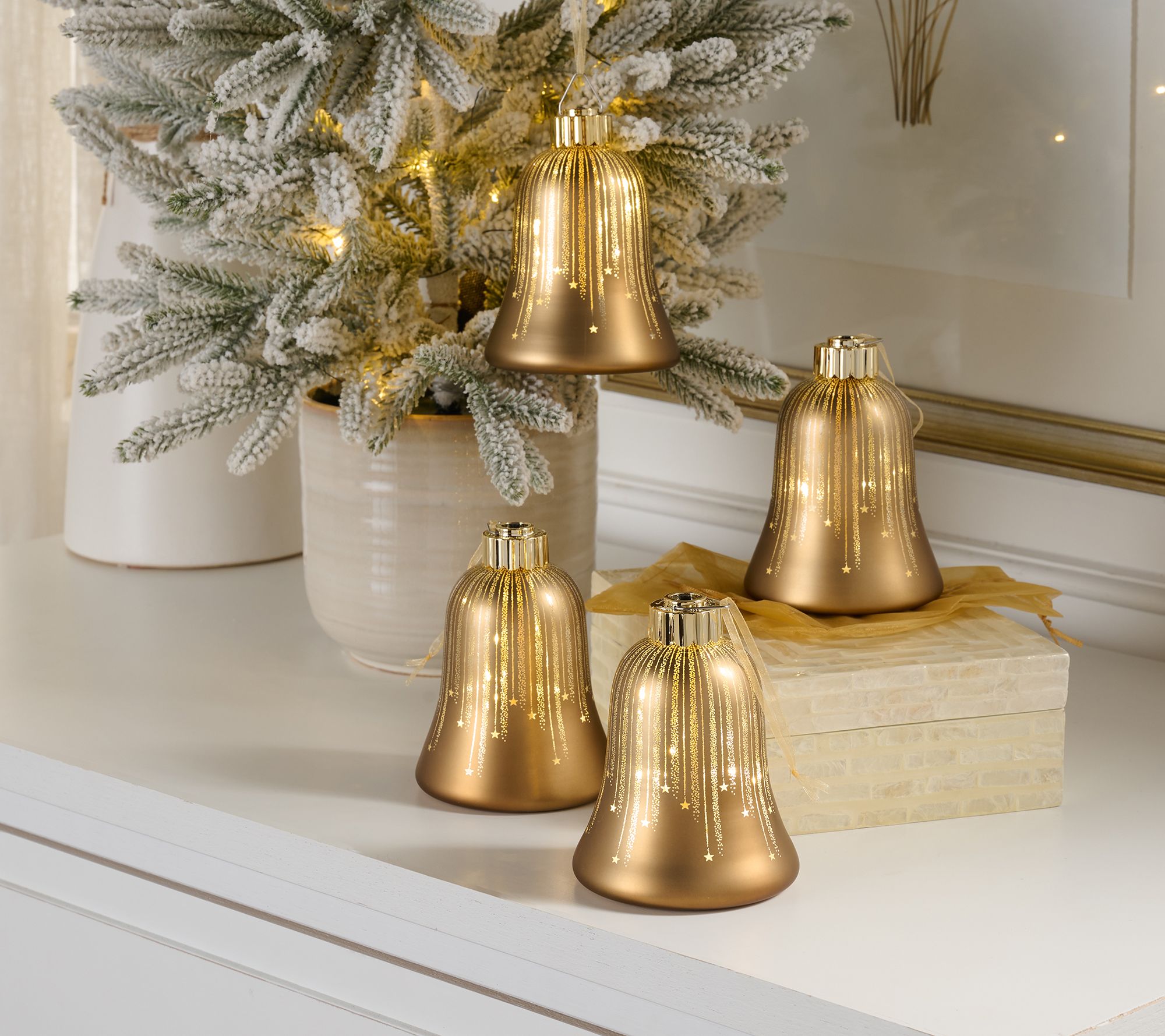 Set of 4 Illuminated Starry Night Bell Ornaments by Valerie