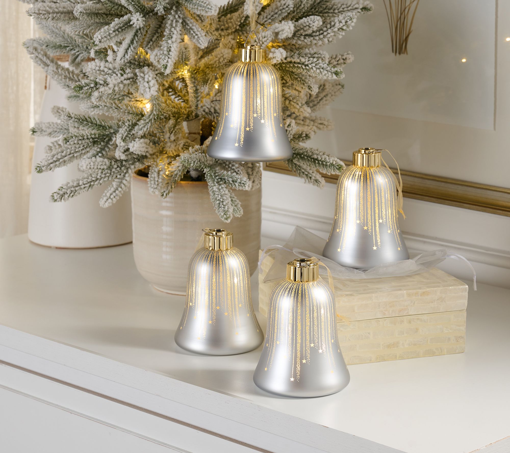 Set of 4 Illuminated Starry Night Bell Ornaments by Valerie
