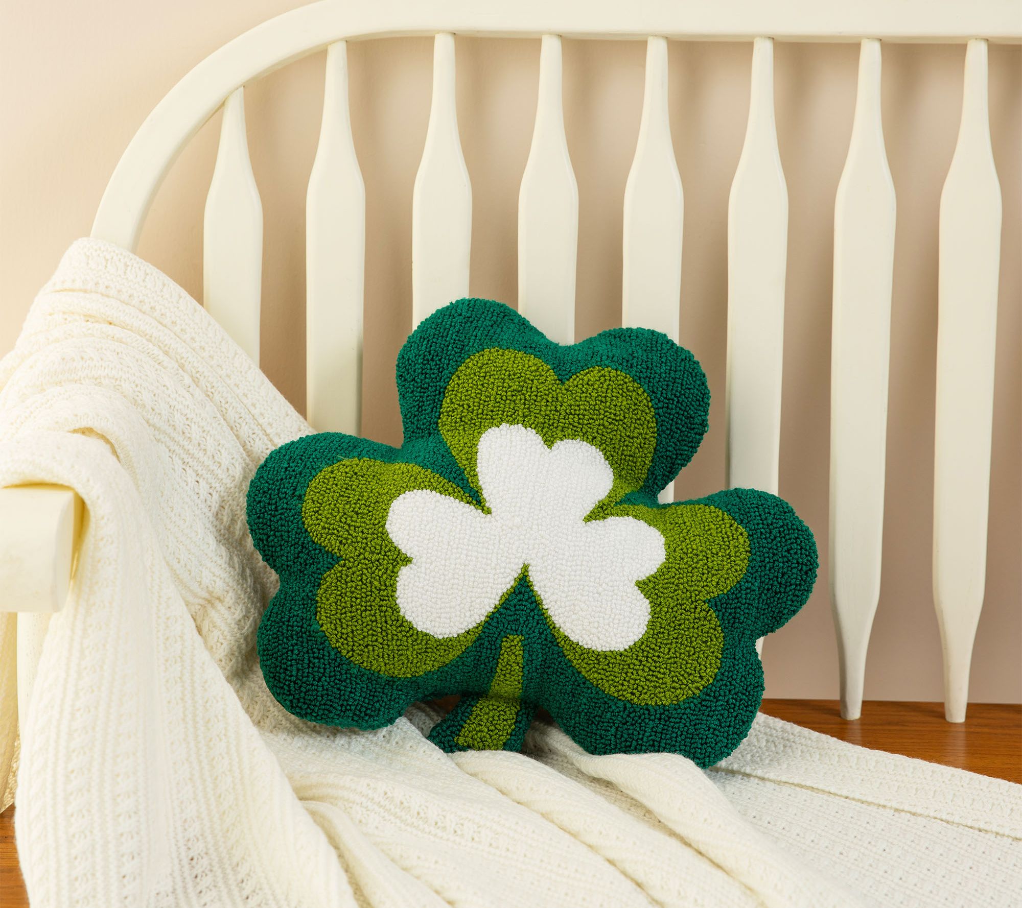 Glitzhome 14"L St.Patrick's Hooked Shamrock Shaped Pillow