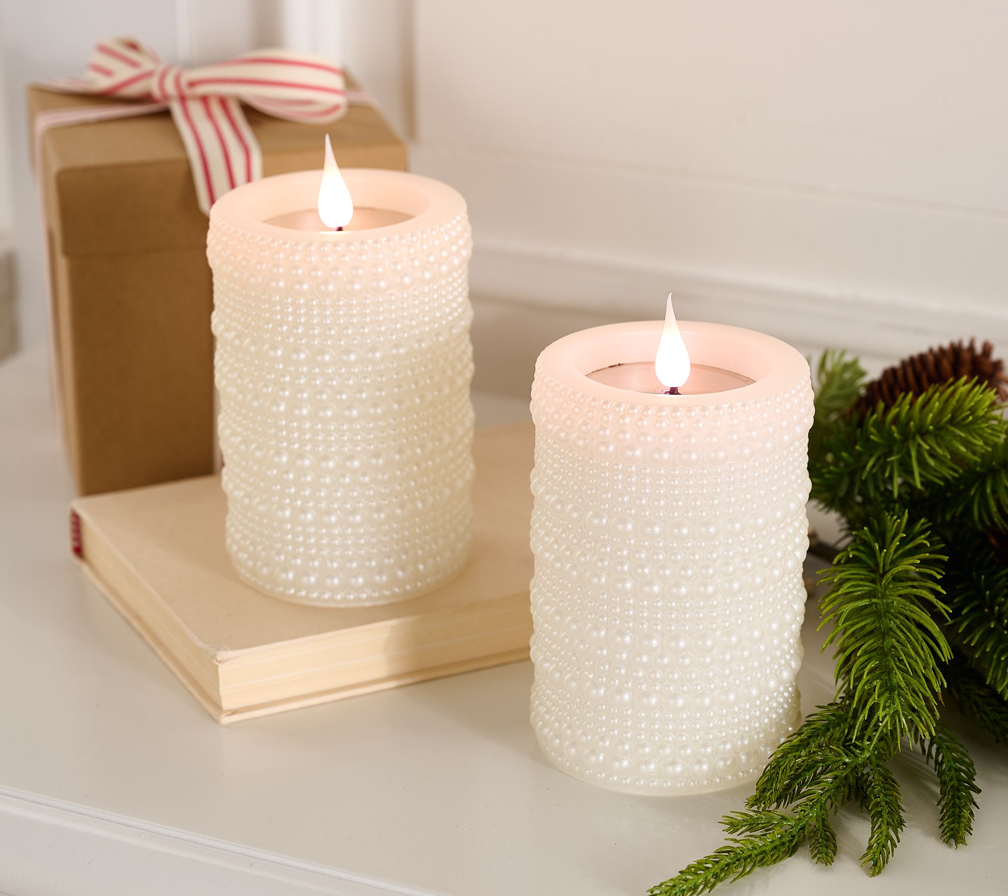 Lightscapes S/2 Flameless Metallic Hobnail Pillar Candles