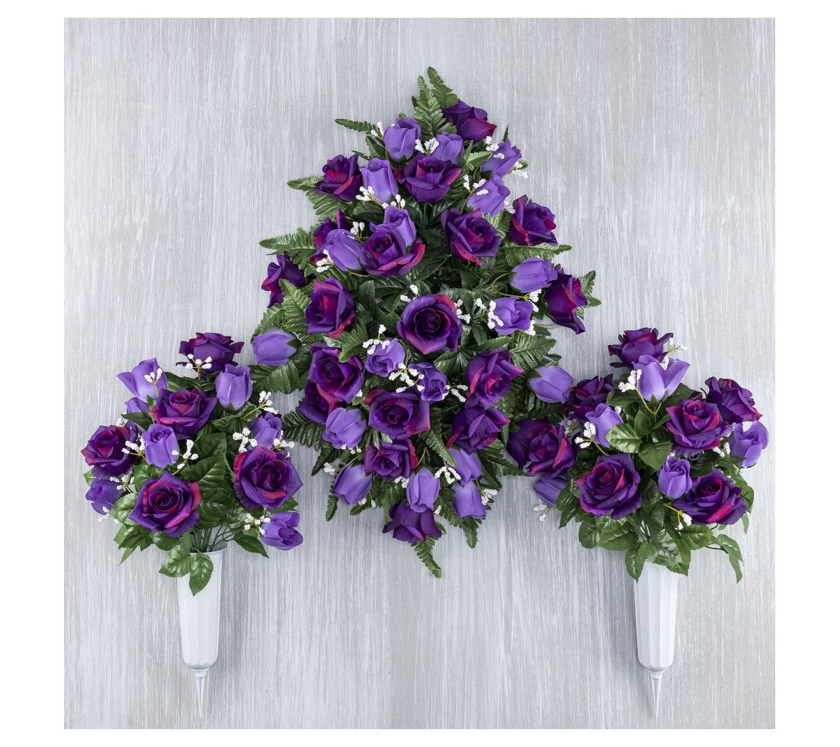 3 Piece Purple Roses and Buds Memorial Set by Teters-USR