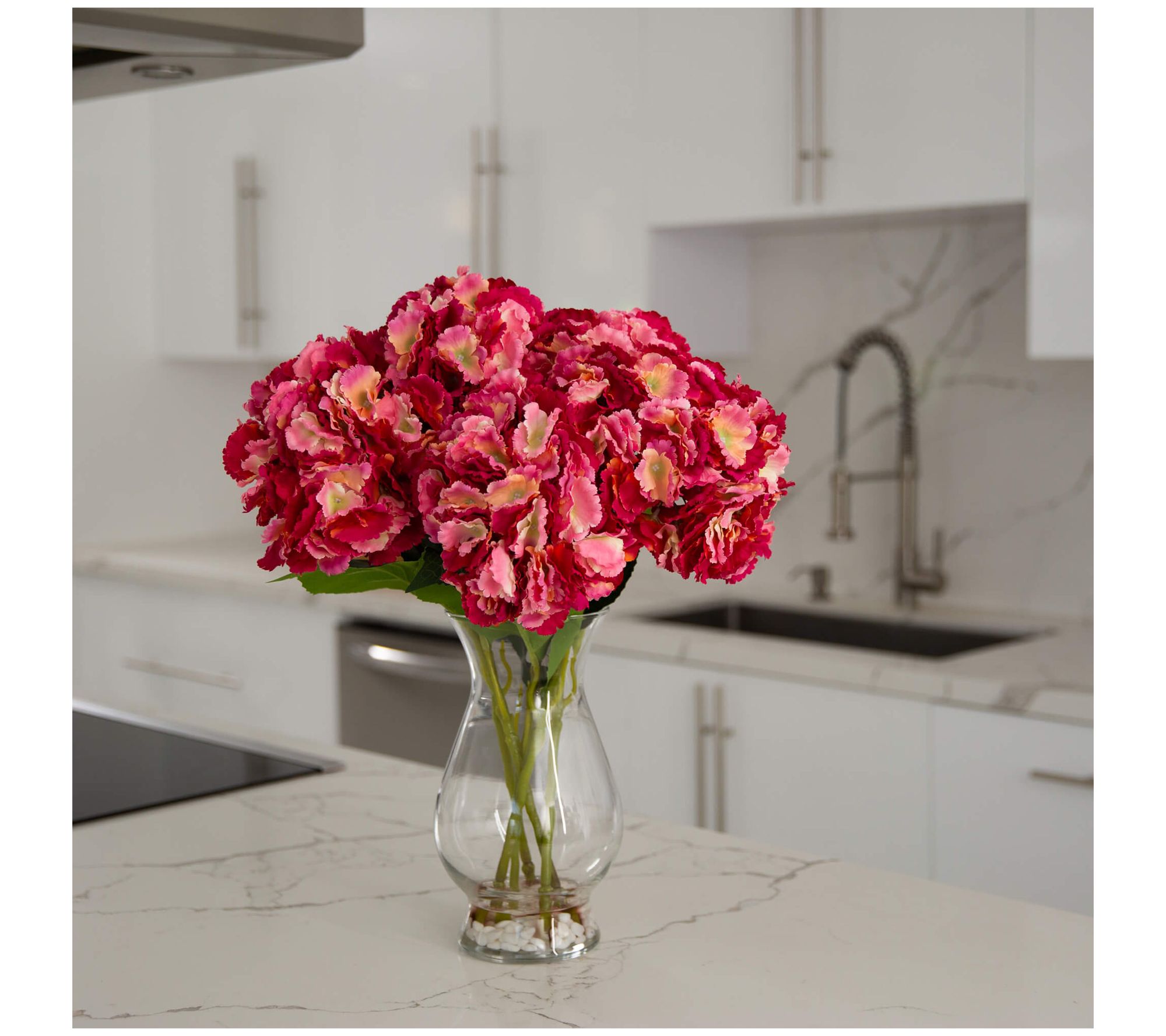 Nearly Natural 20" Hydrangea Arrangement in Glass Vase