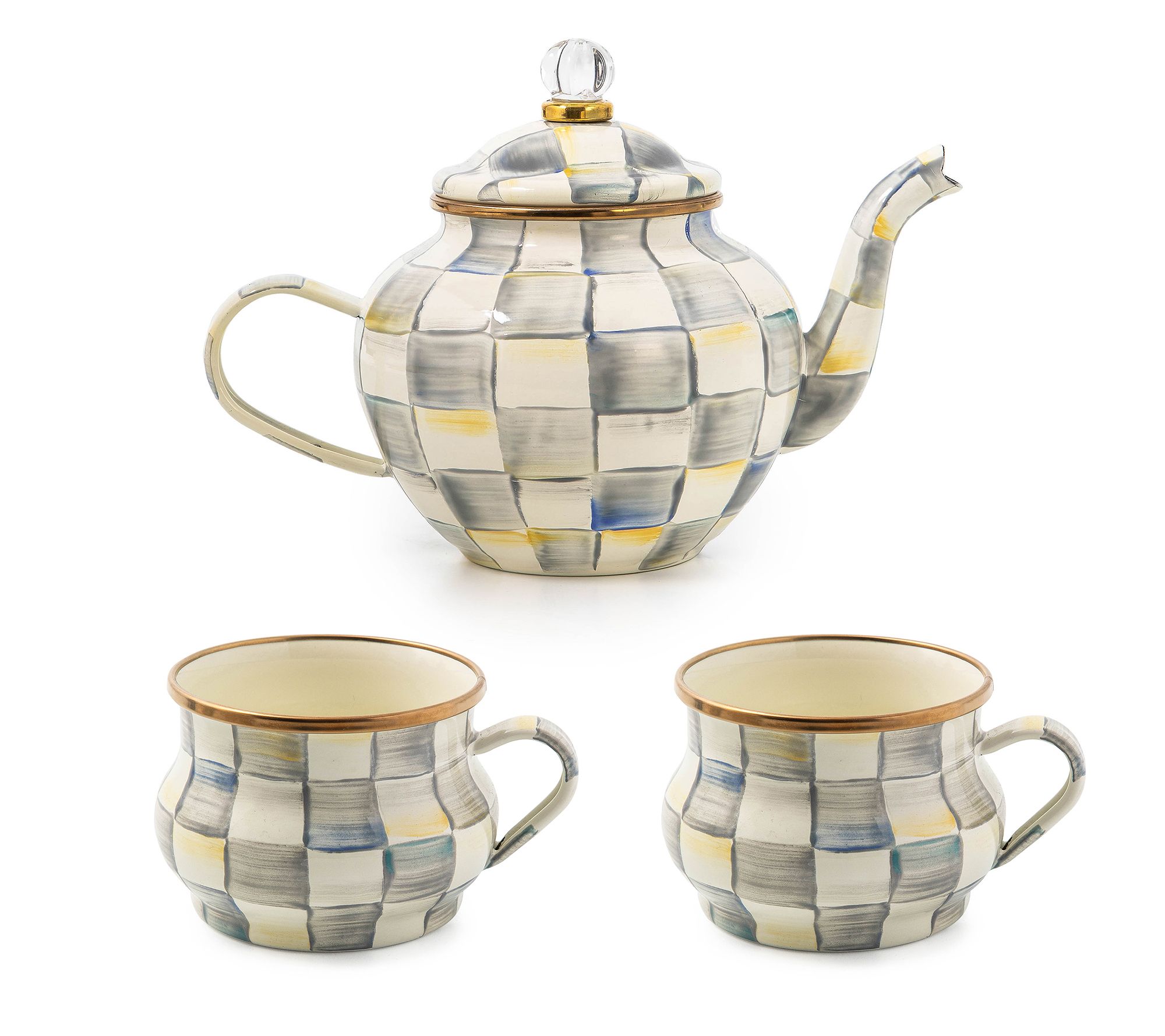 "As Is" Mackenzie- Childs 4 Cup Tea Pot and Set of 2 Mugs