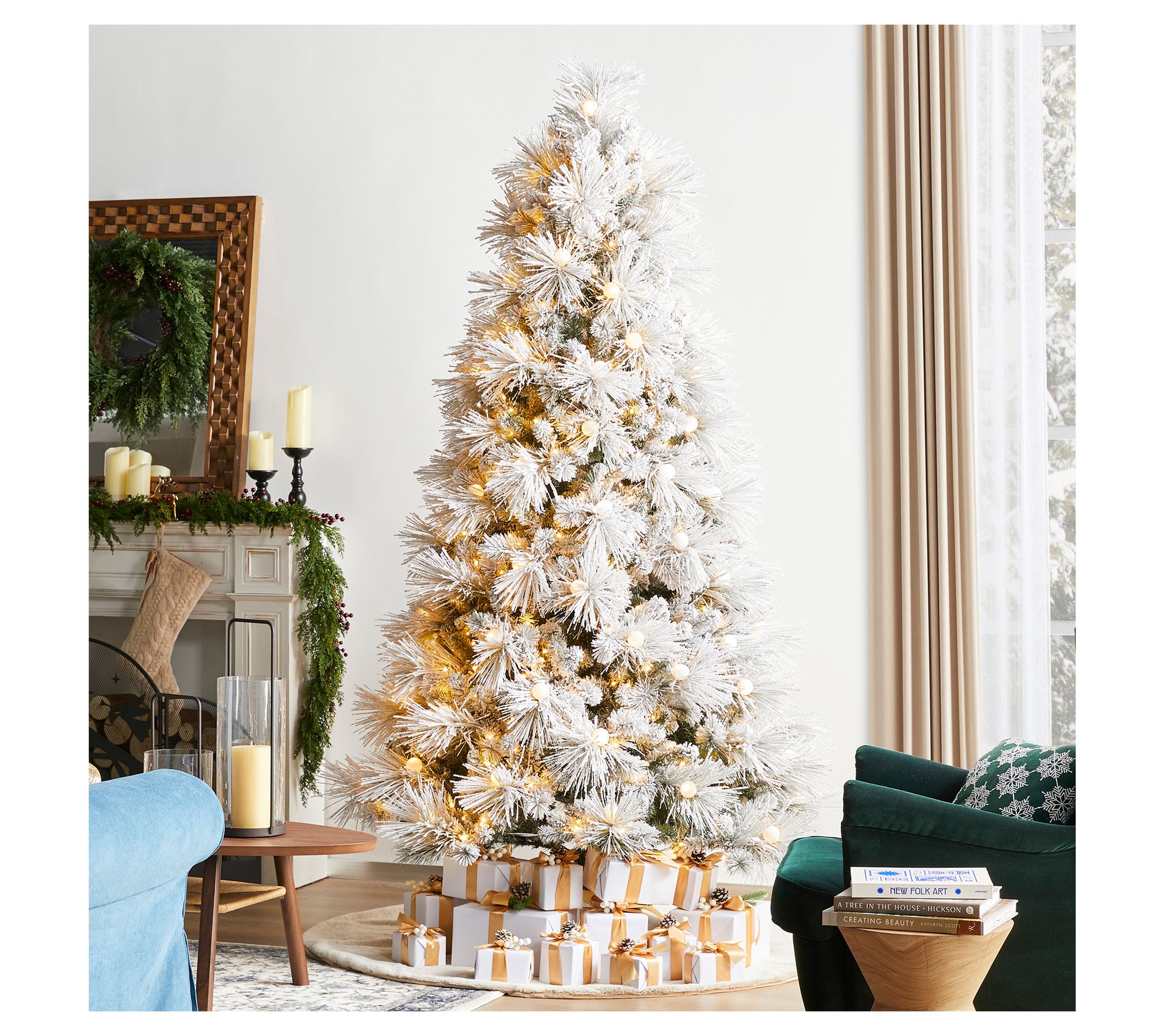 Glitzhome 7.5' LED Pre-Lit Flocked Pine Faux Christmas Tree