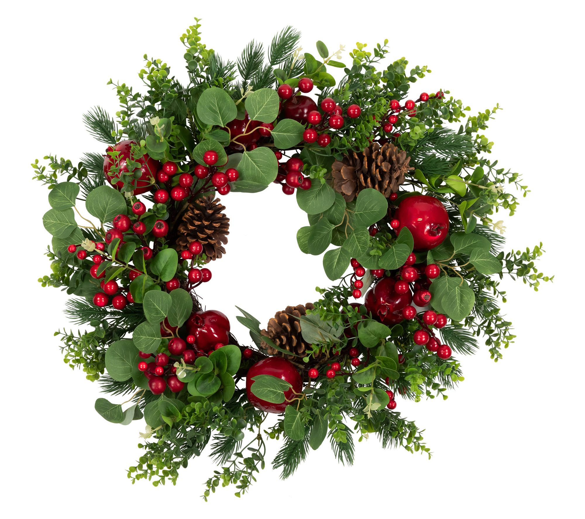 Northlight Berries Boxwood and Pine Christmas Wreath 26"