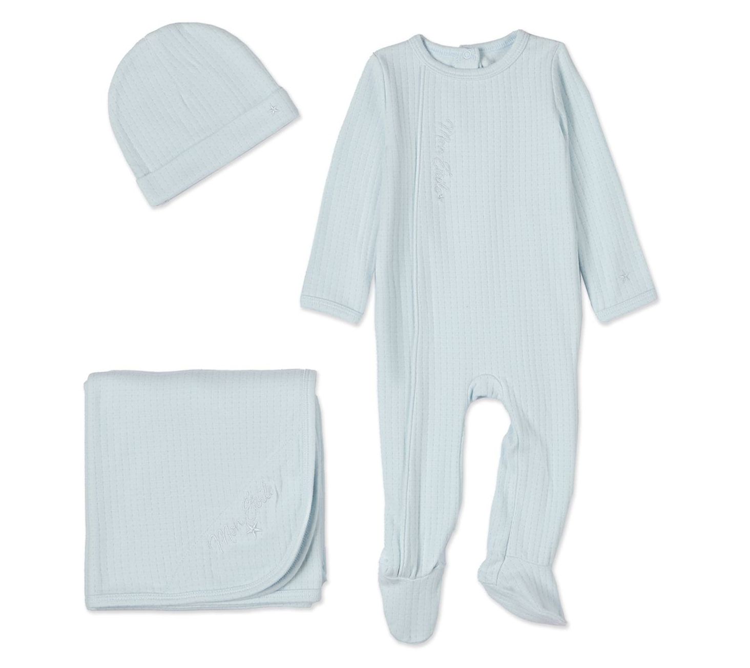 MiniMoi 3pc Baby Mon Etoile Cotton Pointelle Blue Footie Set