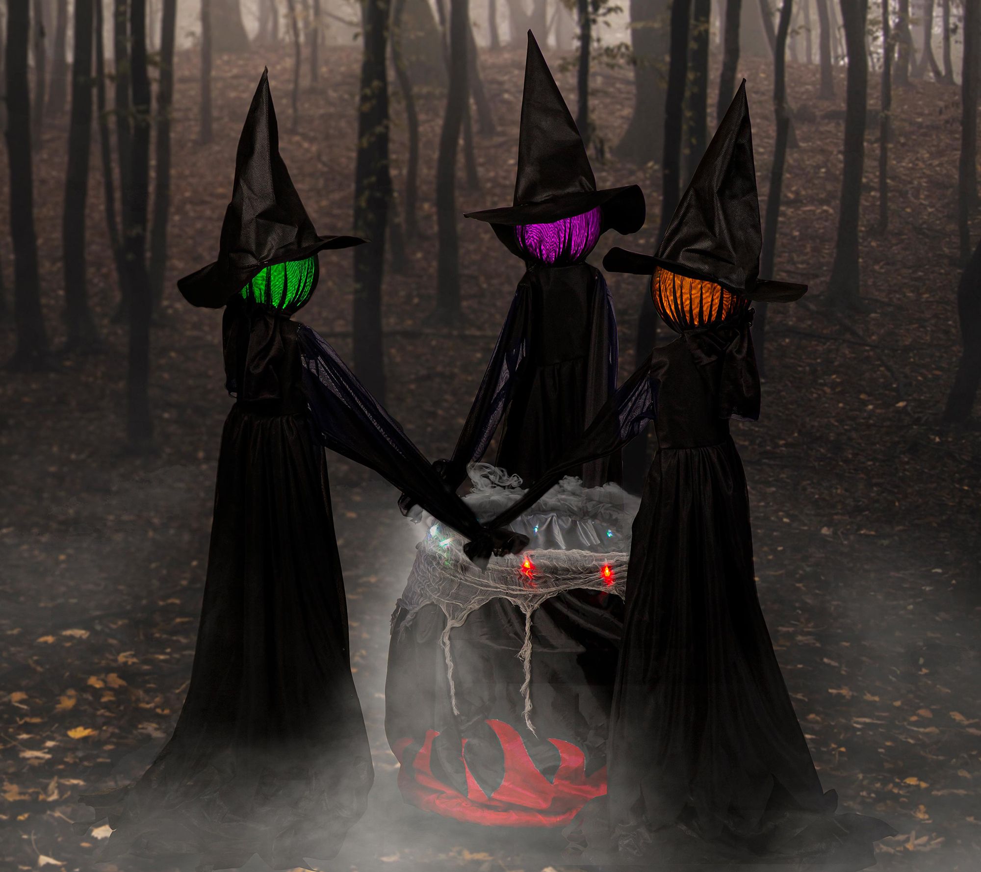 Evergreen LED 3 Witches & Cauldron Garden Stake