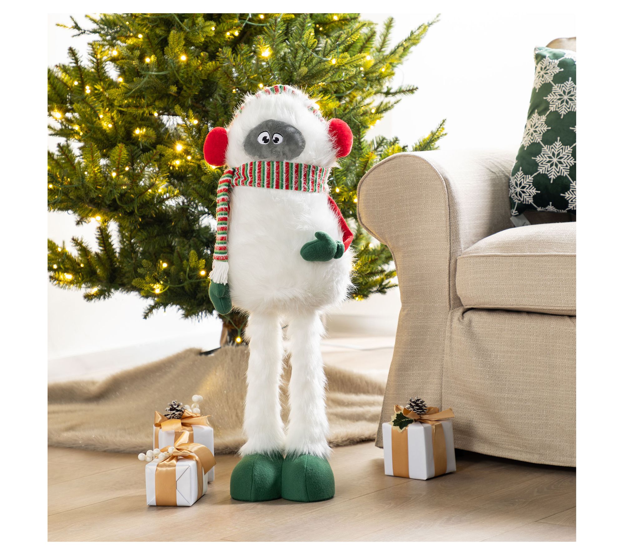 Glitzhome Christmas Fabric Yeti With Telescoping Legs