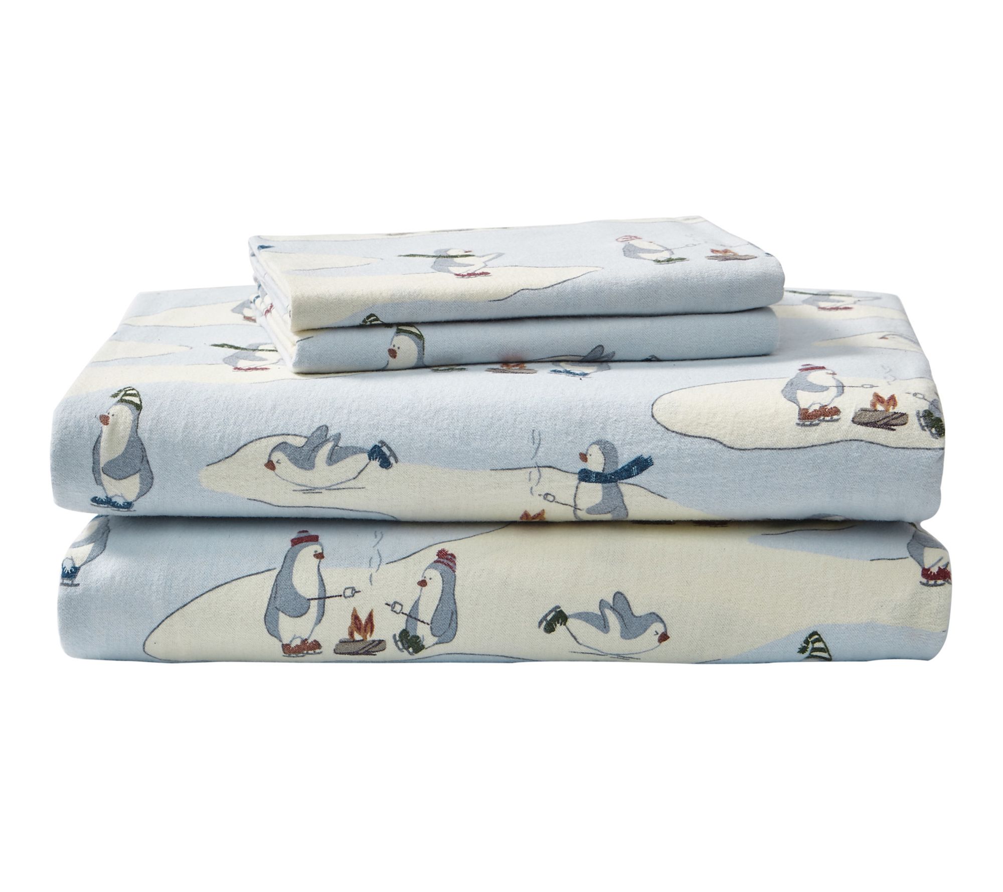 Eddie Bauer Skating Penguins Blue Cotton King Sheet Set