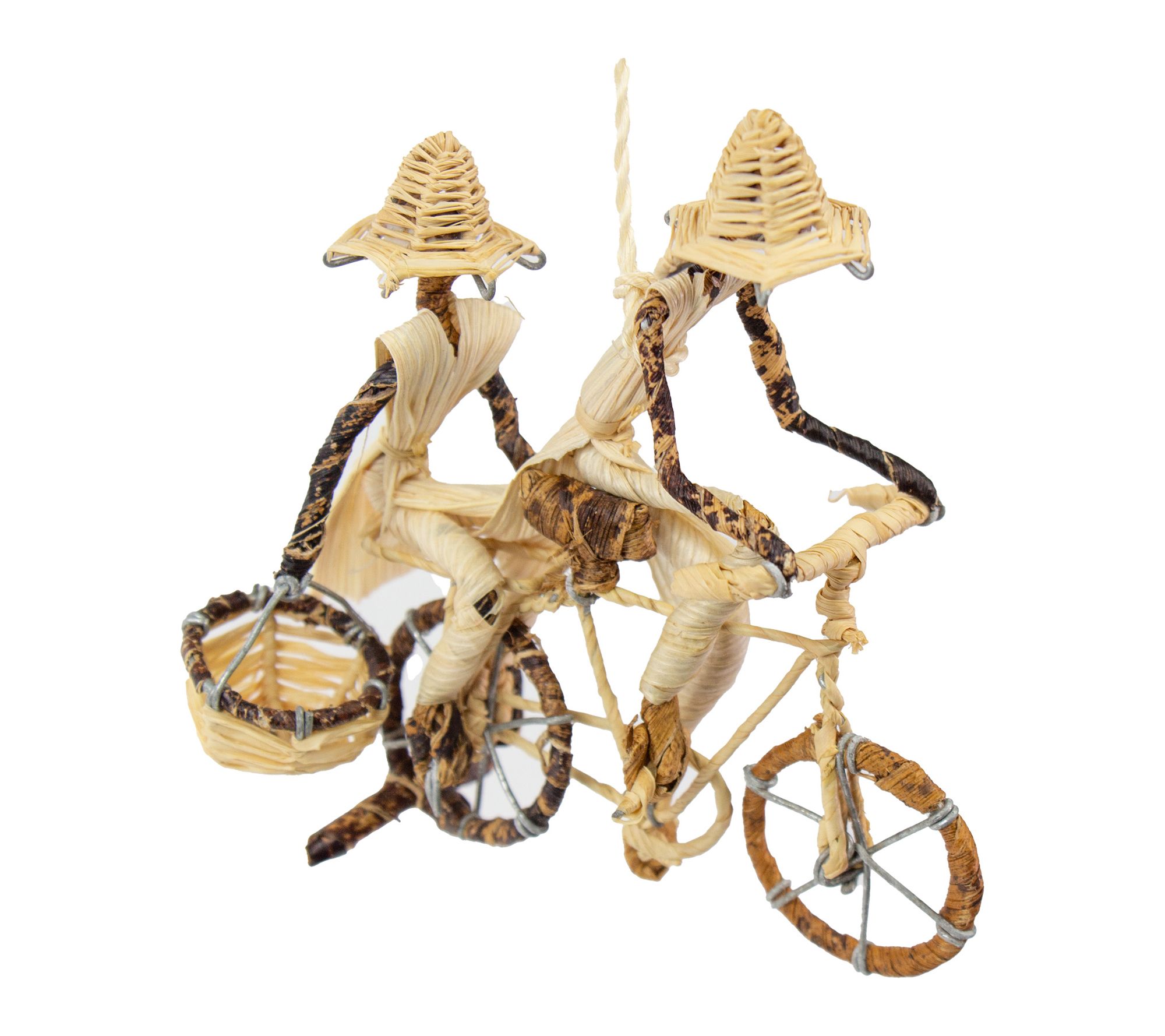 Global Crafts Banana Fiber Bicycle Ornament, Two Riders