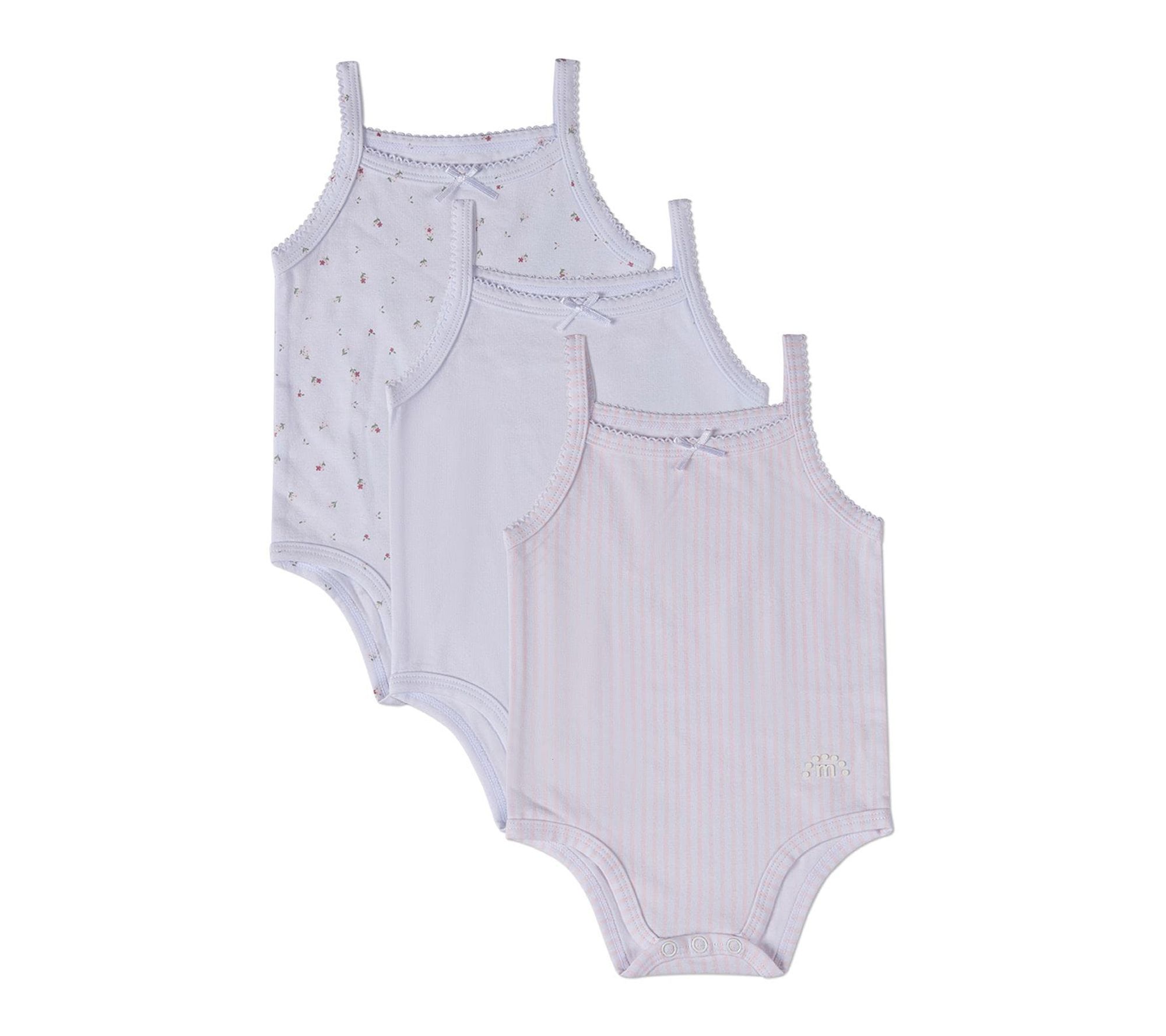 MiniMoi 3 Pack Cotton Bodysuits - Florals Stripes Solid