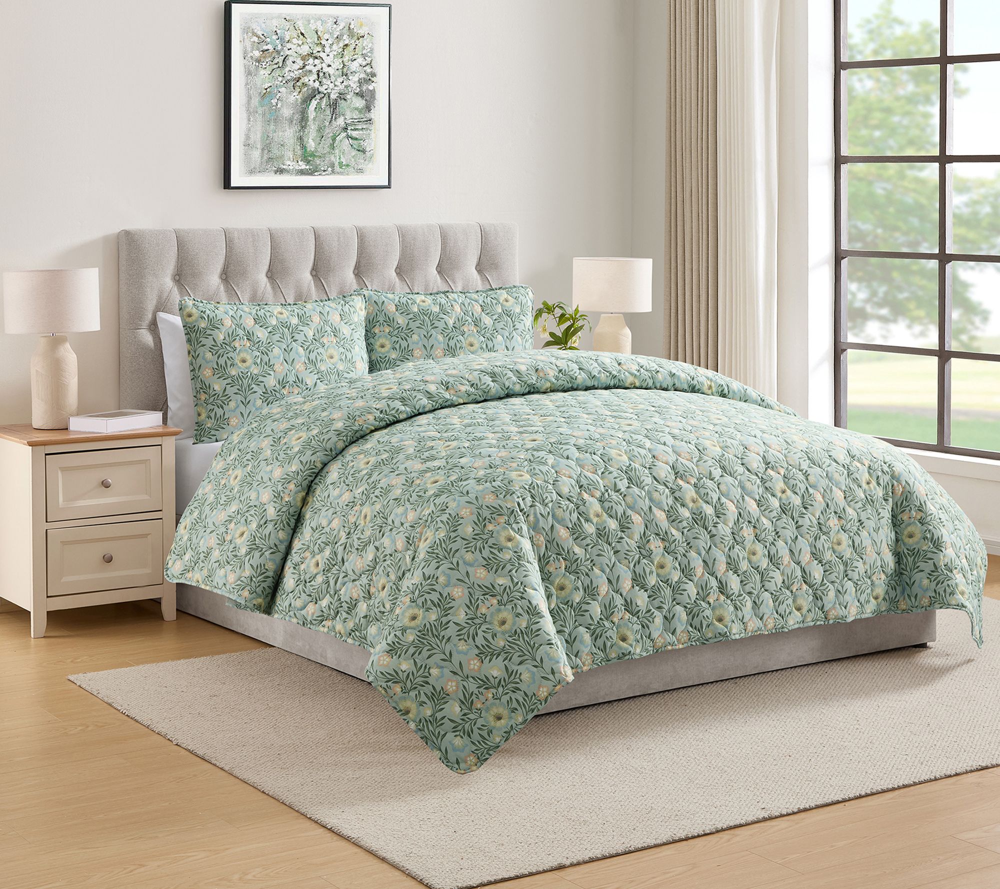 VCNY Home Mason Green 3-Piece Floral Quilt Set,Full/Queen