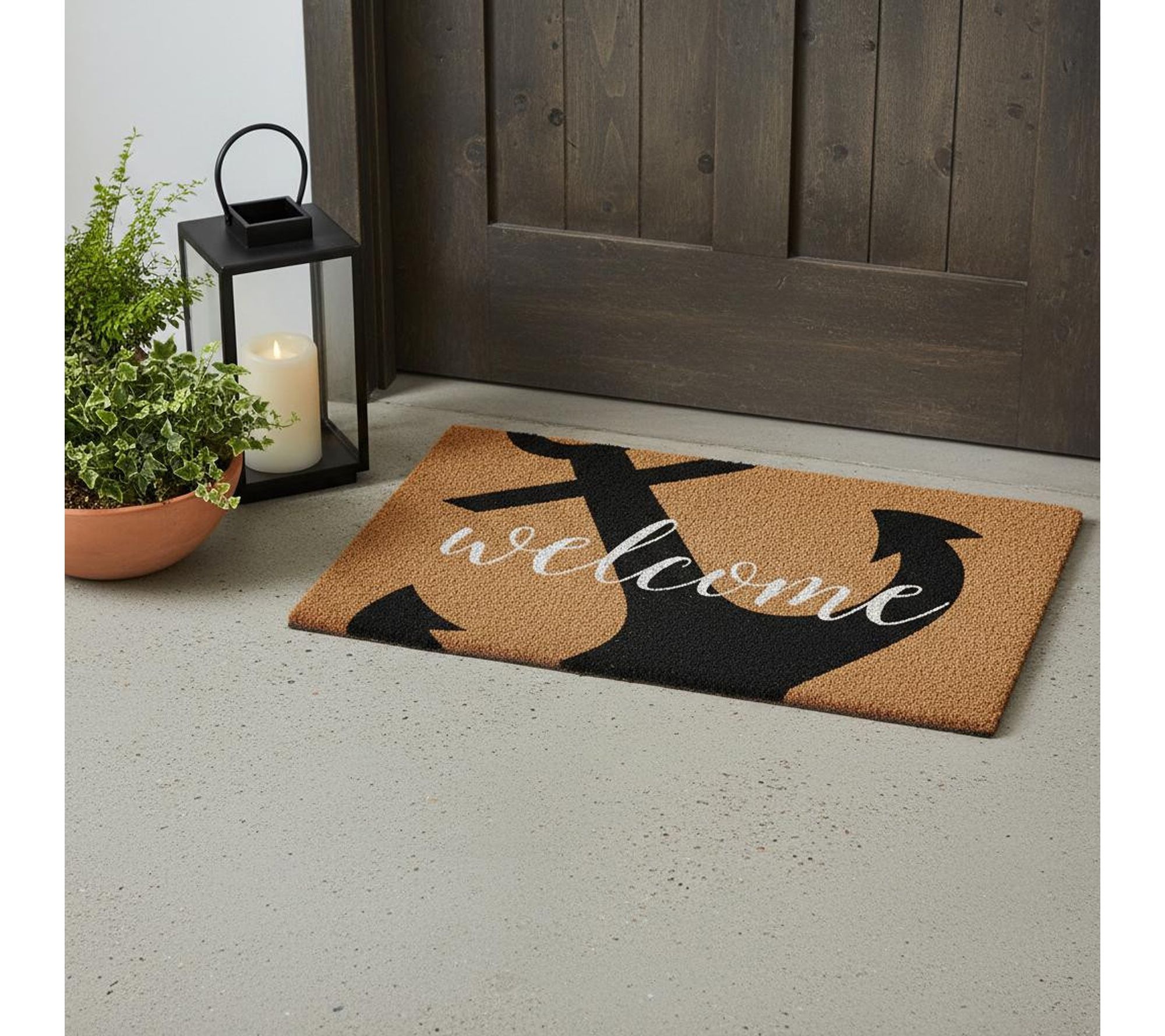 HomeRoots 24" X 36" Natural & Black Anchor Welcome Door Mat