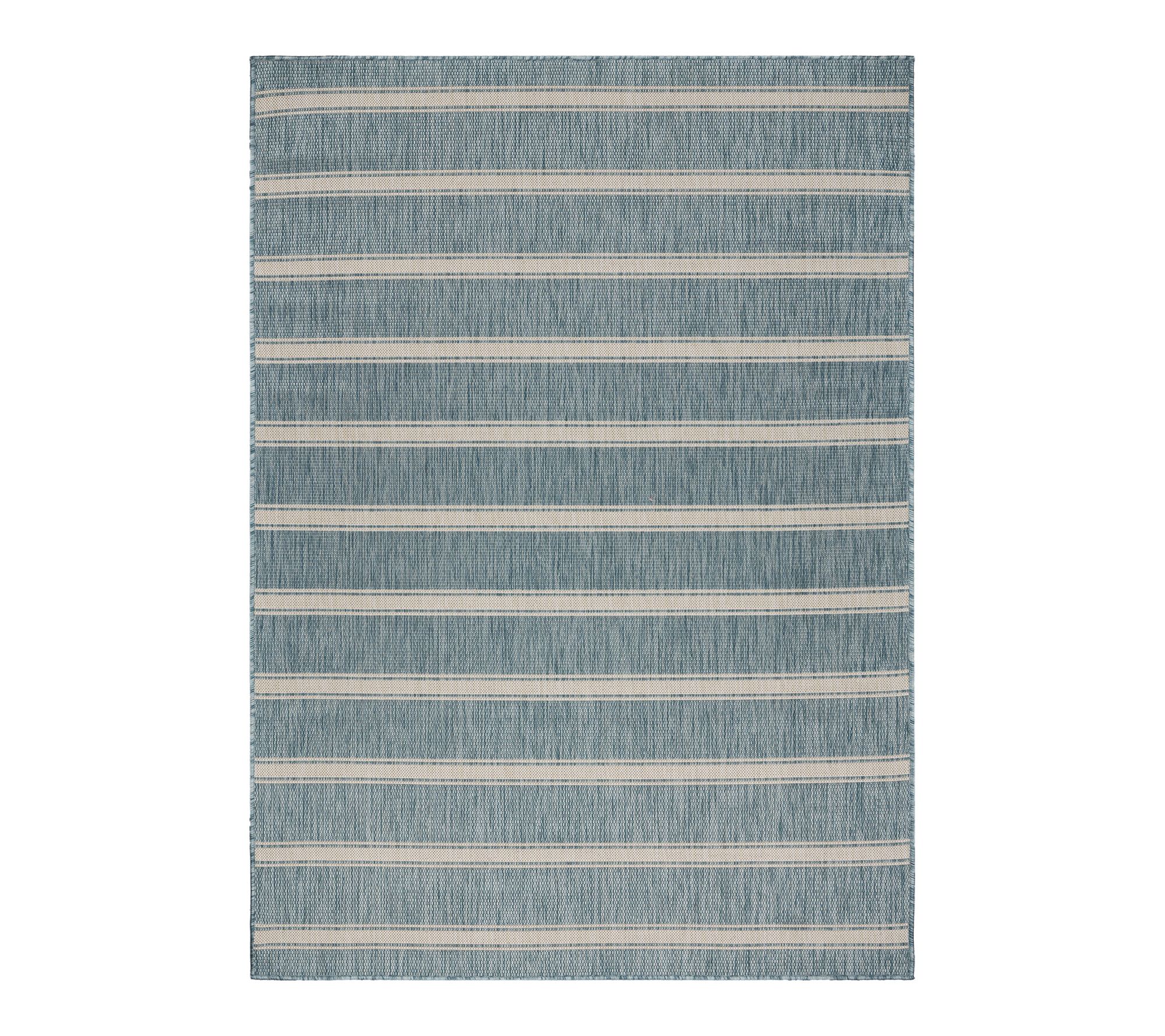 Ox Bay Striped Tropical Outdoor Area Rug, Aqua/Beige, 5'3"x 7'