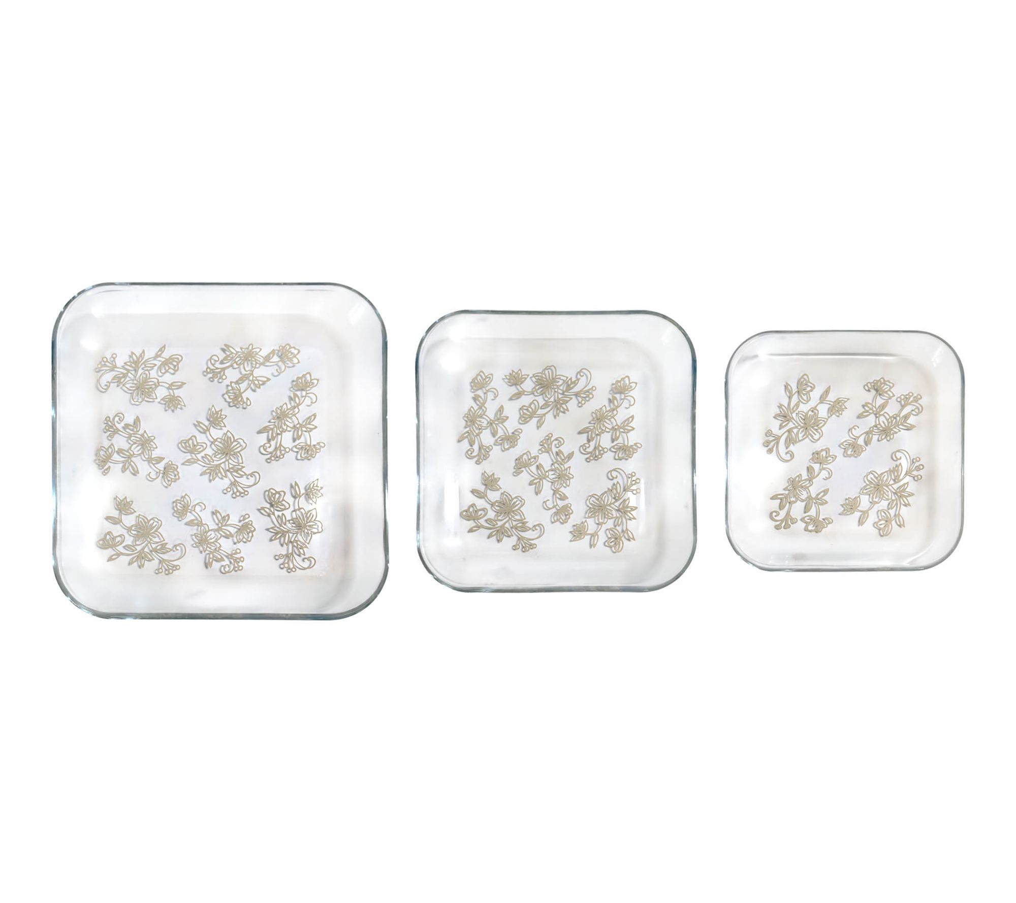  Temp-tations Set of 3 Square Nesting Glass Platters