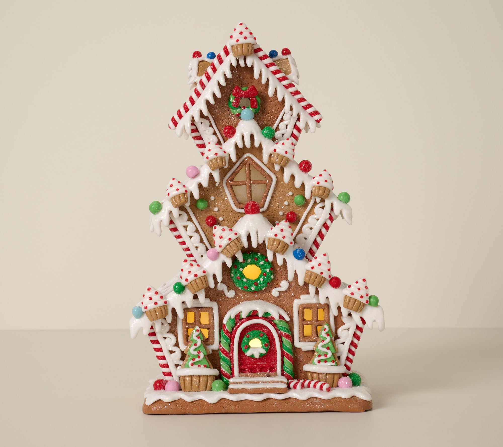 13" Illuminated Gingerbread Cupcake Cottage by Valerie