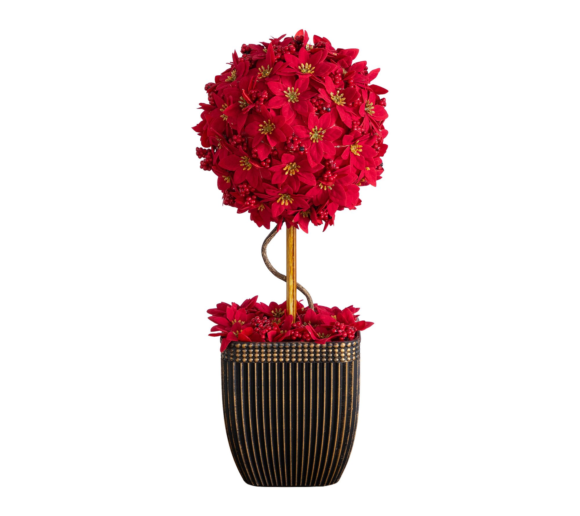 21-in Pre-Lit Christmas Poinsettia Topiary By Nearly Natural