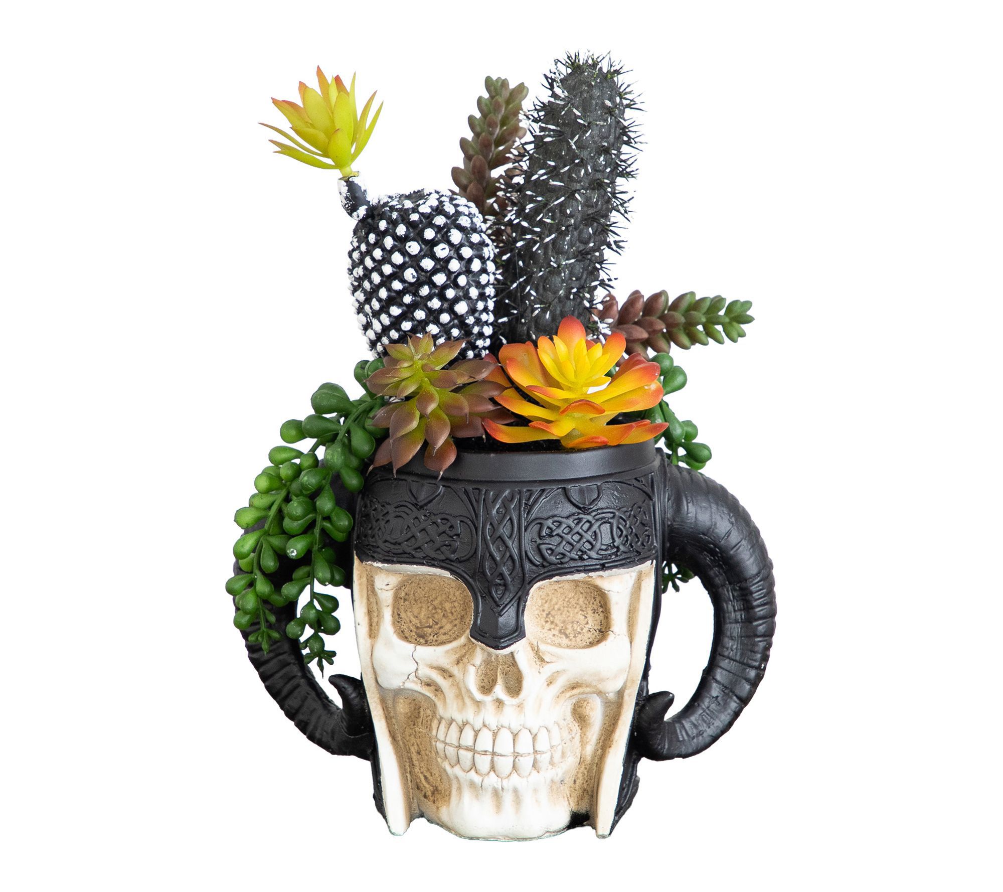 9-in Mixed Garden in Warrior Skull Planter by Nearly Natural