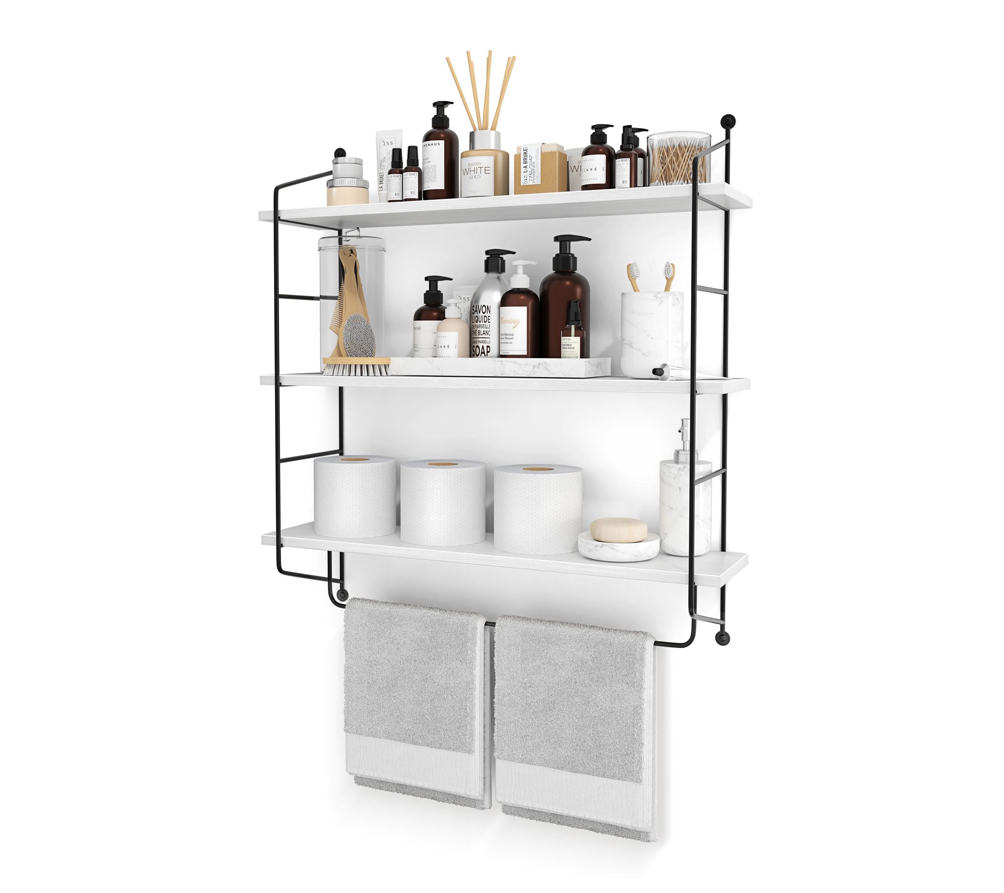 Sorbus 3-Tier Floating Bathroom Shelves for Wall, Wood Storage