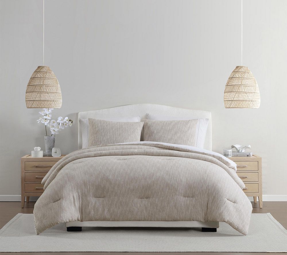 Palm Aire Theo 3-Piece Taupe Cotton Comforter Set, Full/Queen