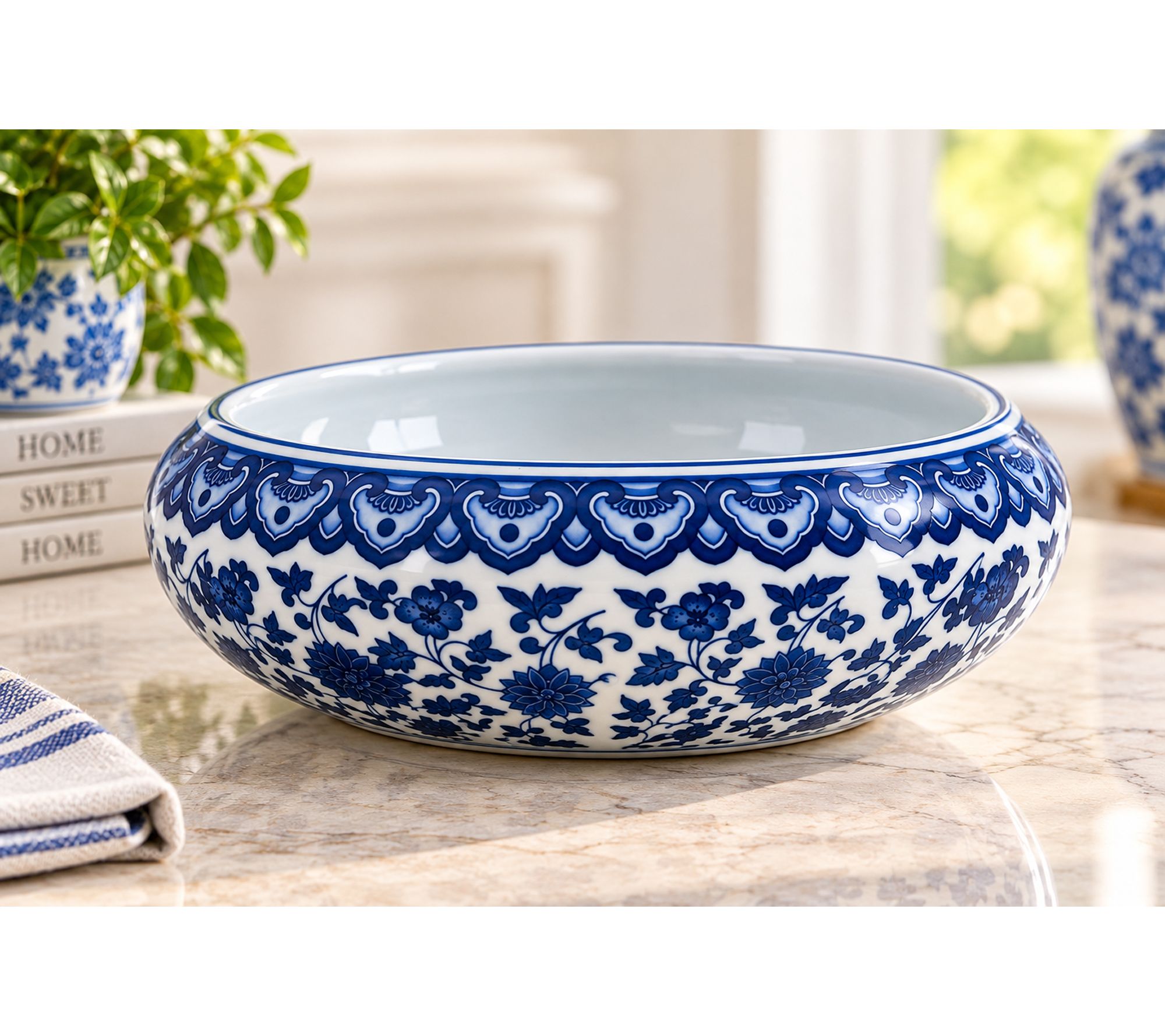 RC Home Decor -12" Blue & White Floral Porcelain Decorative