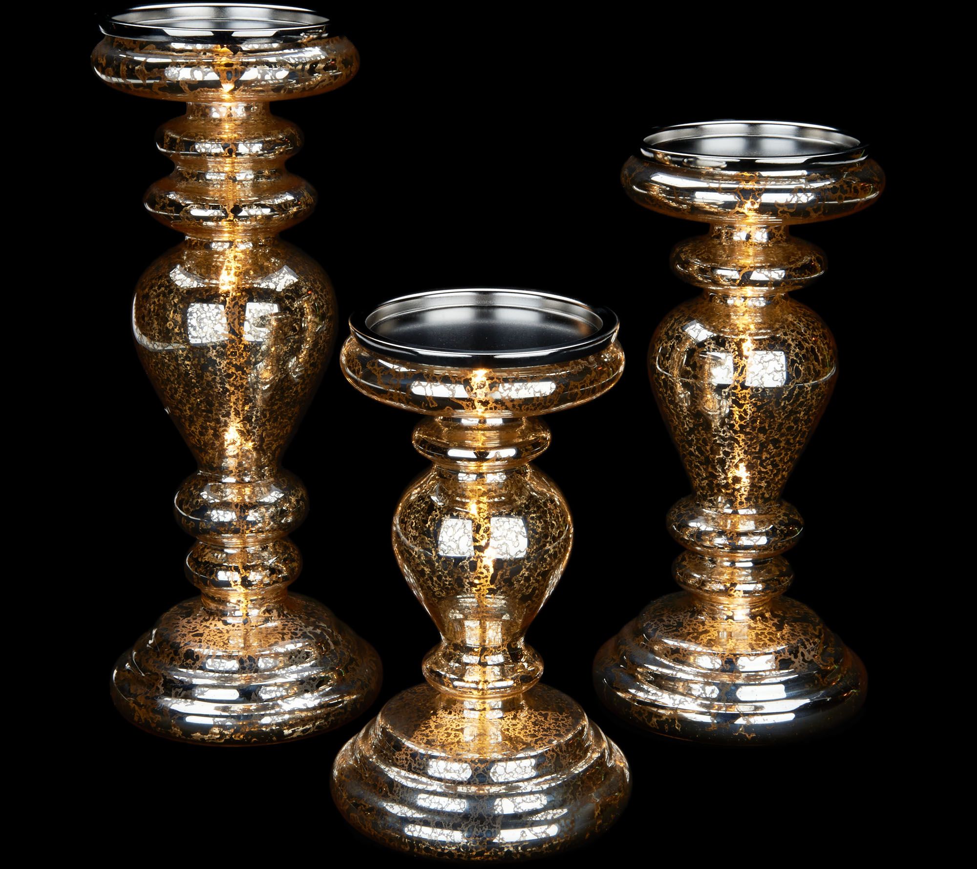 Set Of 3 Illuminated Mercury Glass Pedestals By Valerie 3645