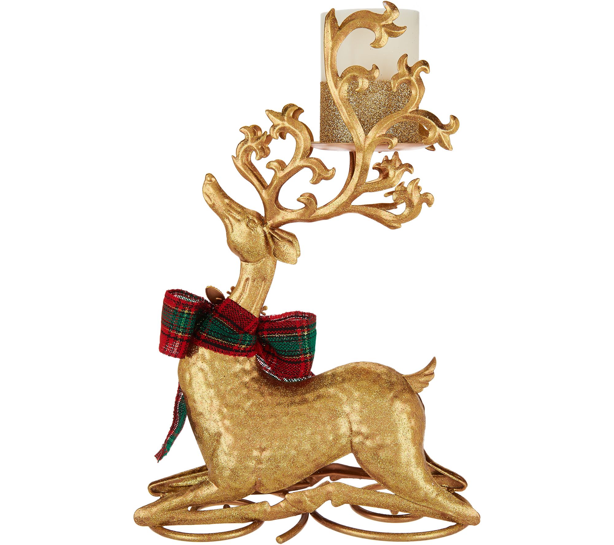 Kringle Express Kneeling Metal Reindeer with Flameless Candle