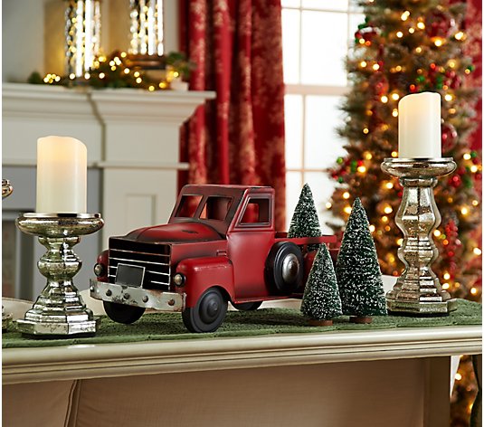 Vintage Metal Red Truck with 3 Removable Bottlebrush Treesby Valerie