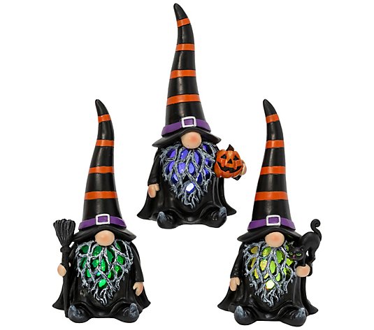 S/3 8.6-in H Multi-color Lighted Halloween Gnome by Gerson Co