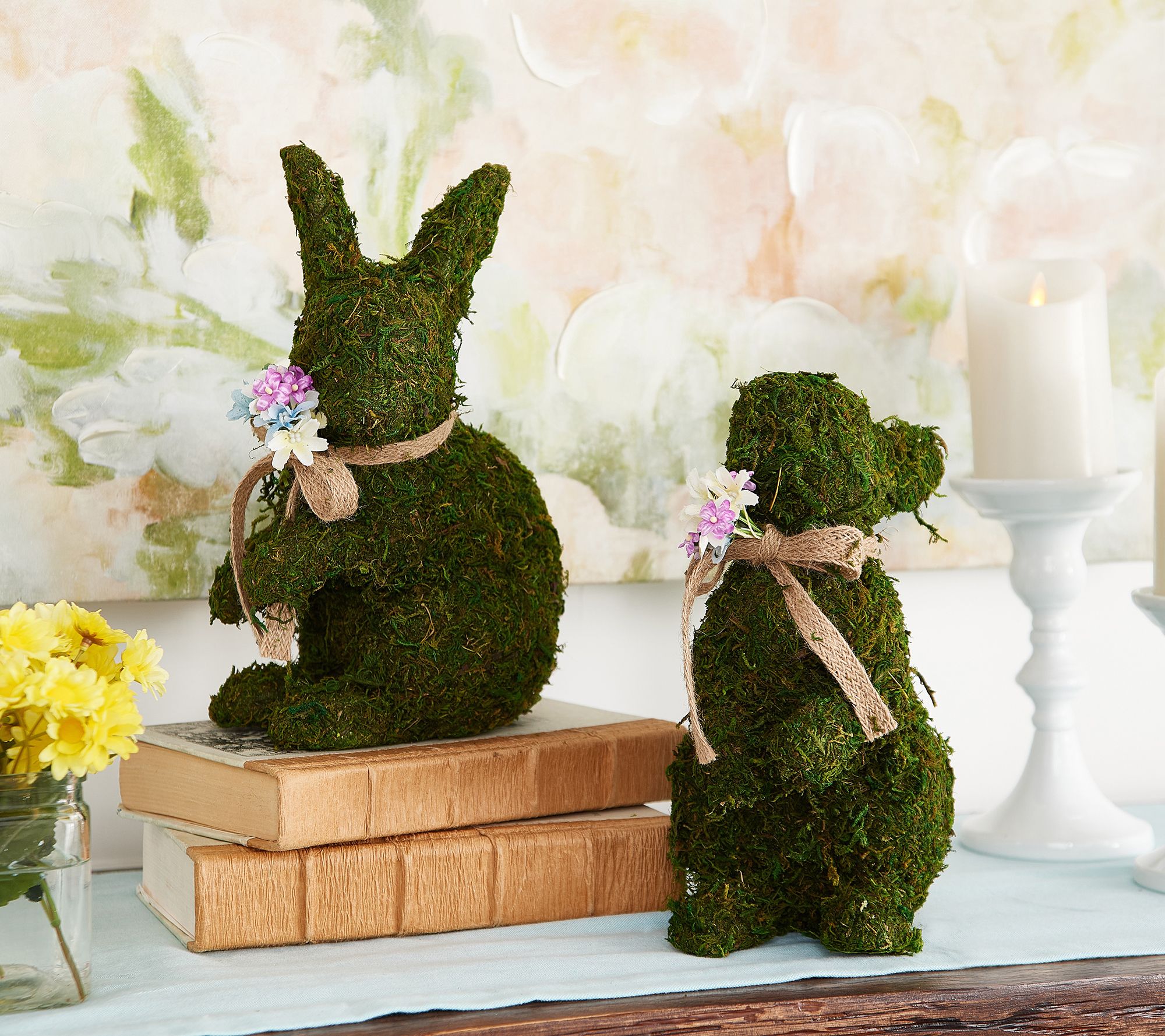 Set of 2 Moss Bunnies with Ribbon by Valerie - QVC.com