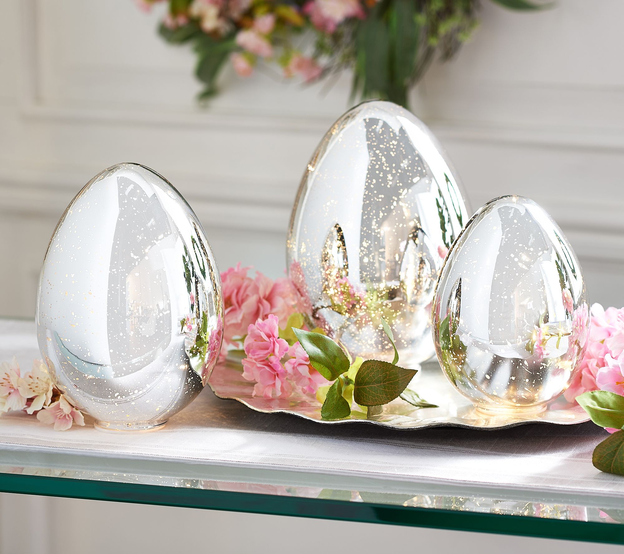 Set of 3 Illuminated Mercury Glass Eggs by Valerie 