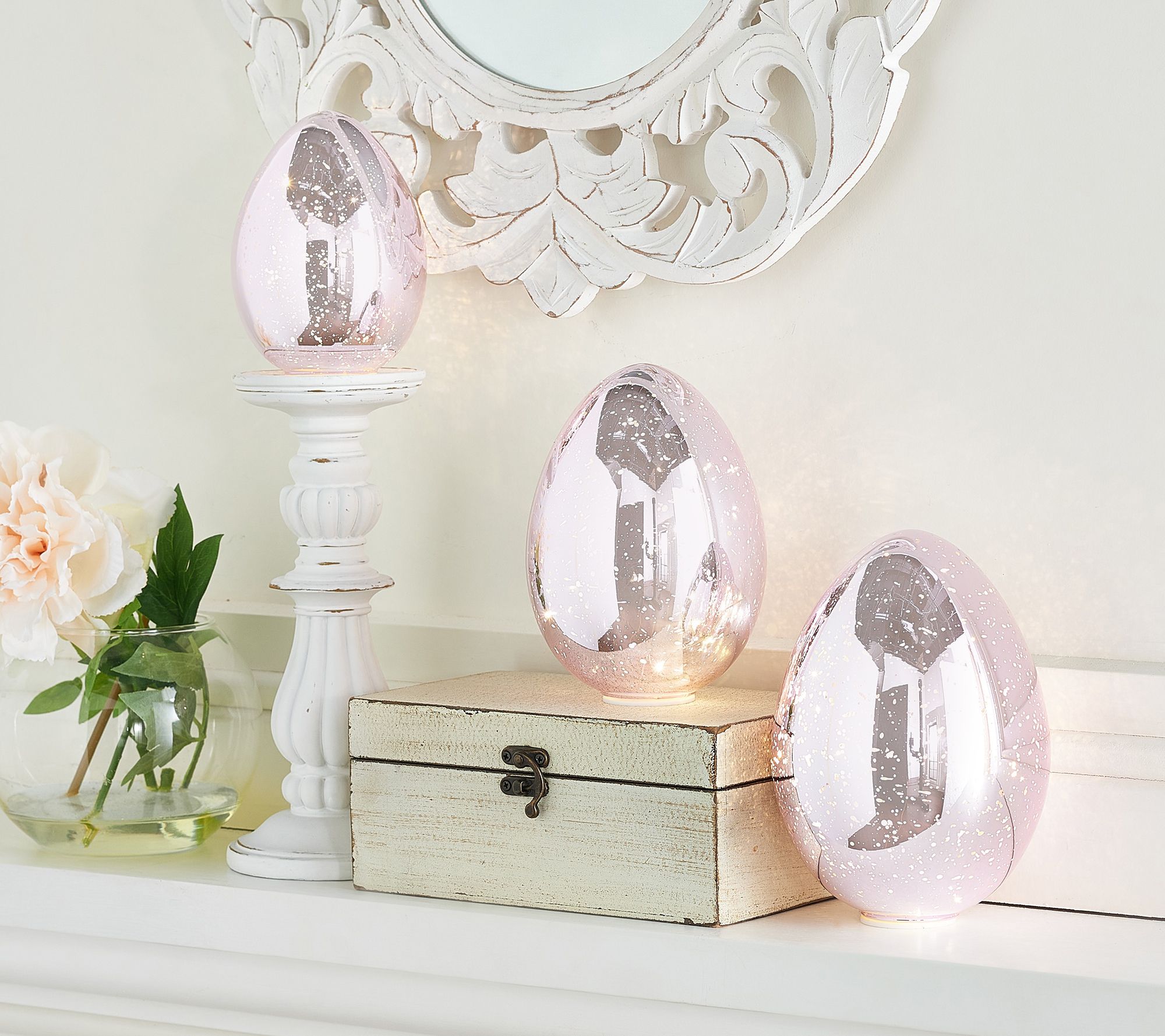 Set of 3 Illuminated Mercury Glass Eggs by Valerie