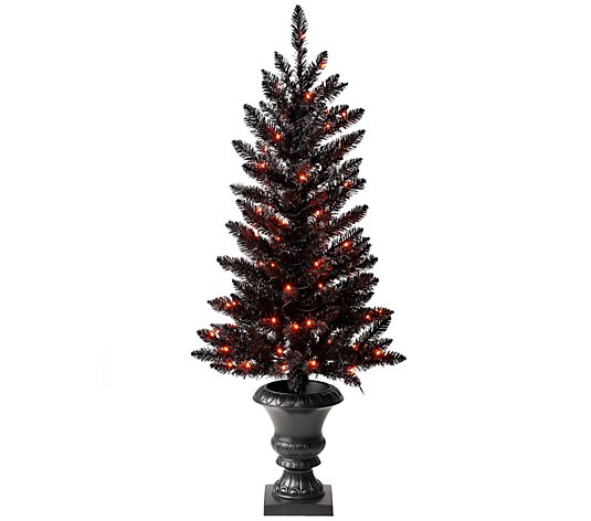 Glitzhome 4Ft 100 LED Lighted Black Halloween Porch Tree