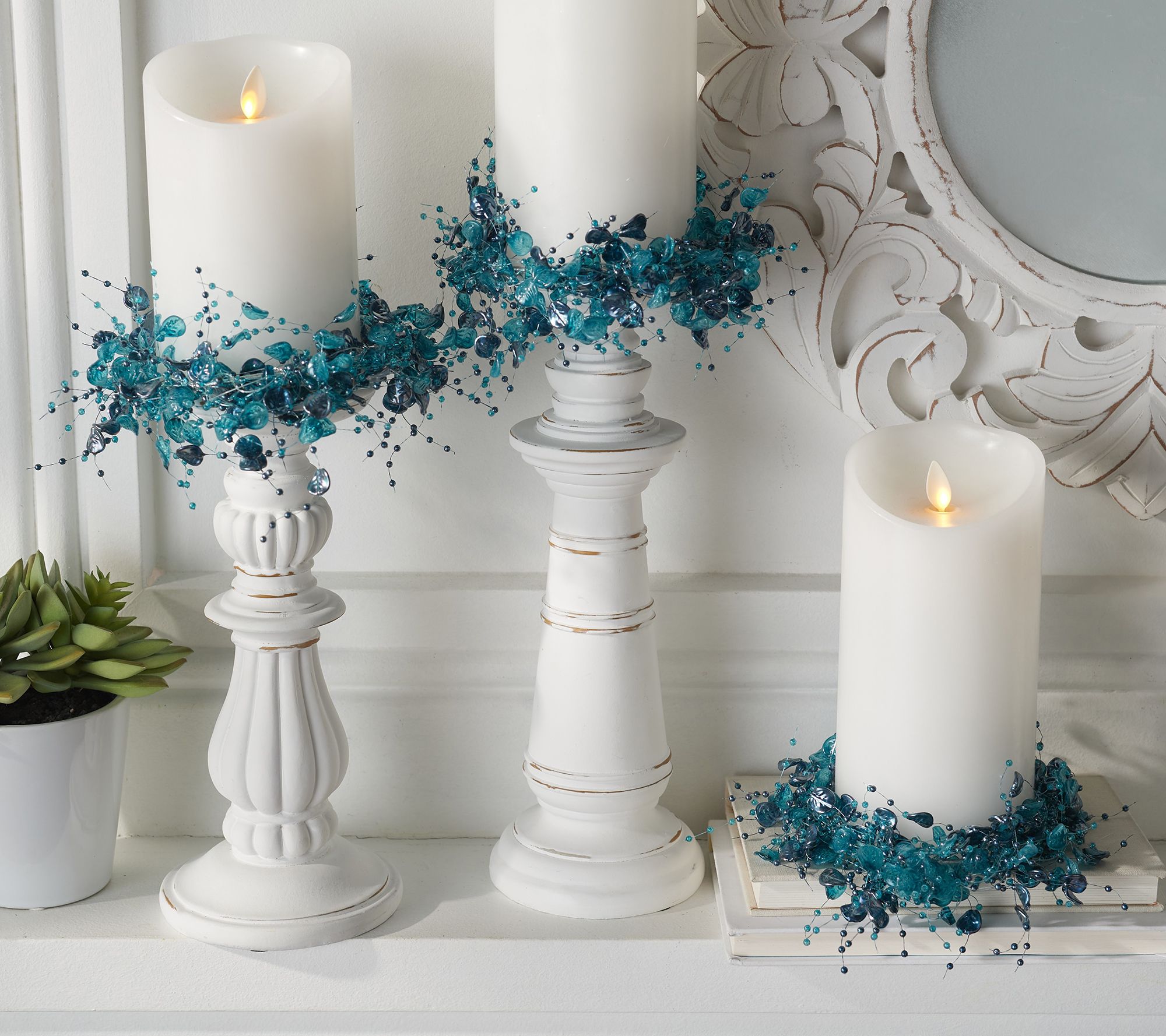 Set of 3 Seaglass Inspired Candle Rings by Valerie